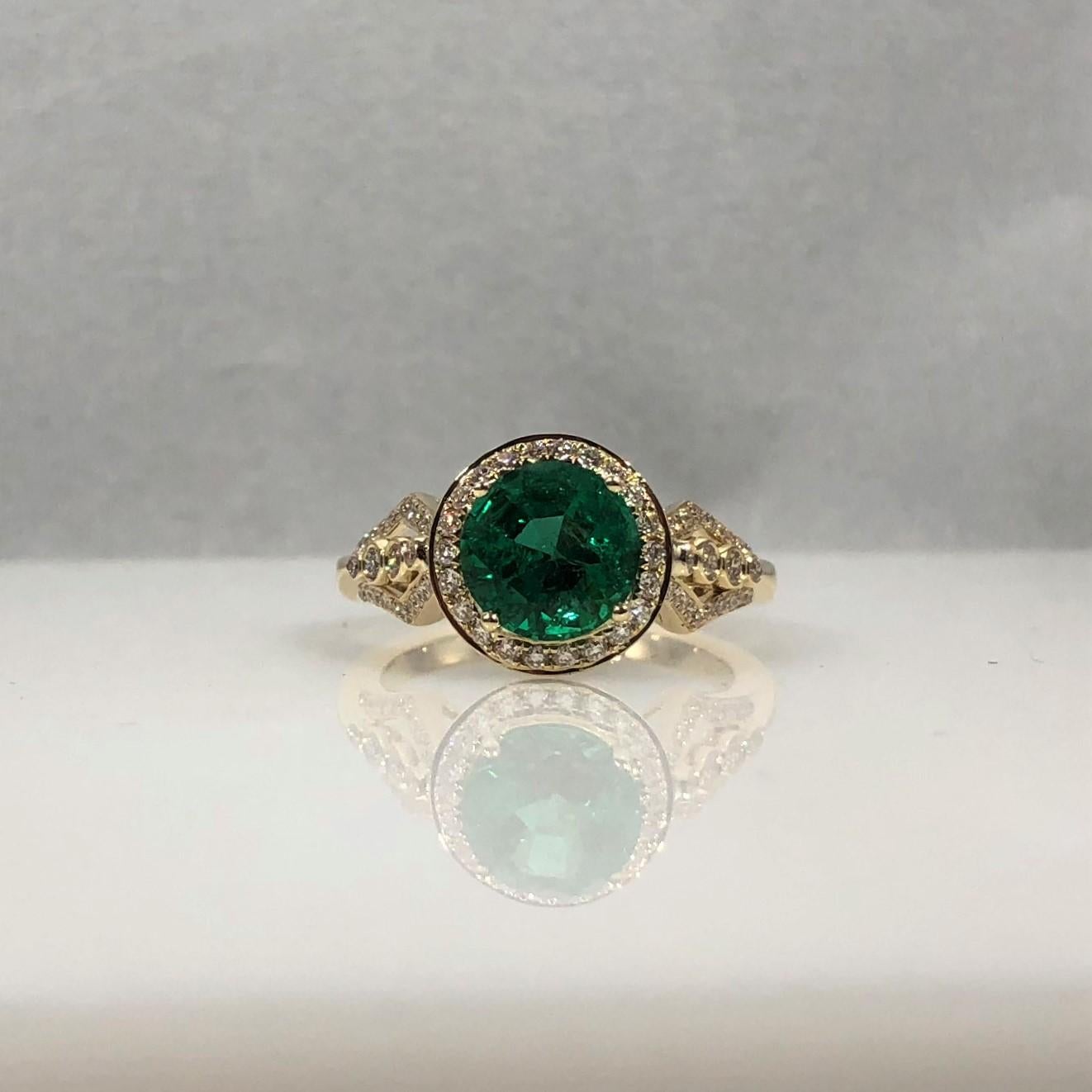 Contemporary Philip Zahm Designs 18 Karat 1.81 Carat Round Zambian Emerald and Diamond Ring