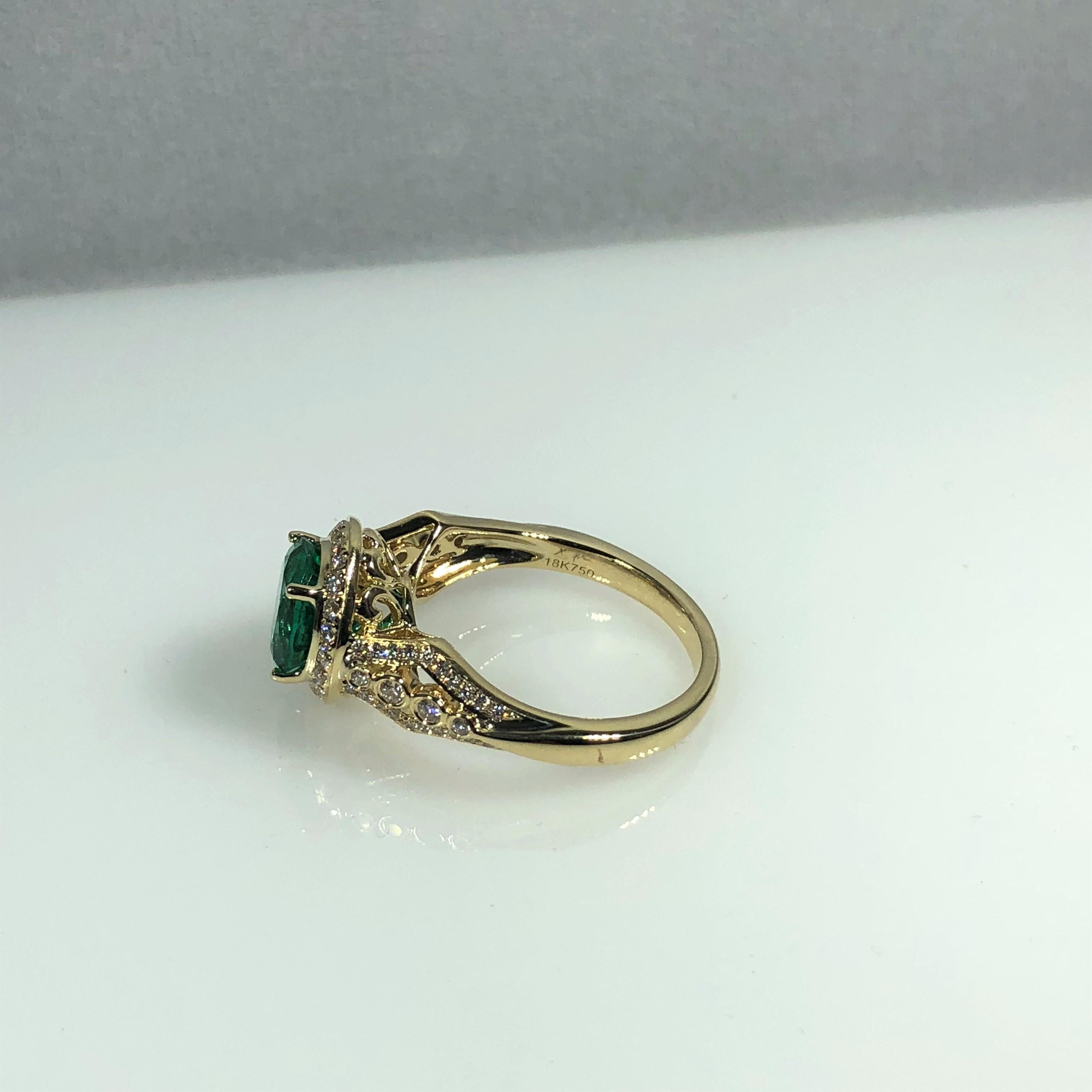 Philip Zahm Designs 18 Karat 1.81 Carat Round Zambian Emerald and Diamond Ring 1