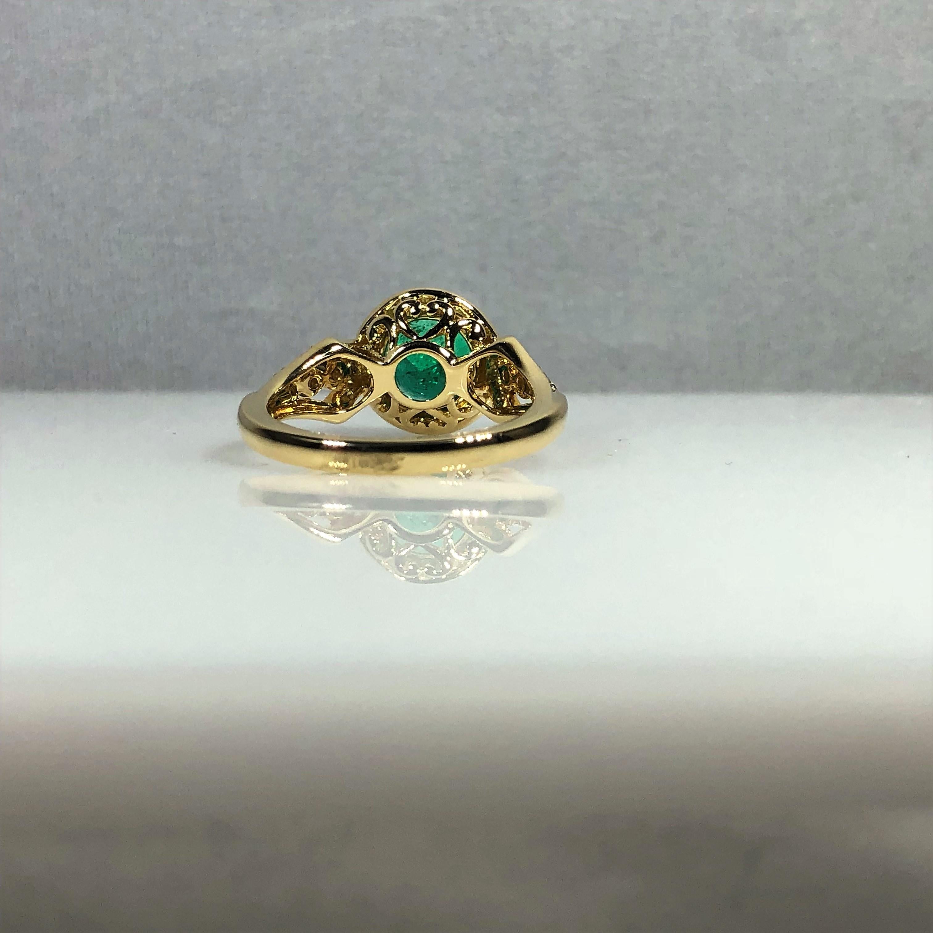 Philip Zahm Designs 18 Karat 1.81 Carat Round Zambian Emerald and Diamond Ring 2