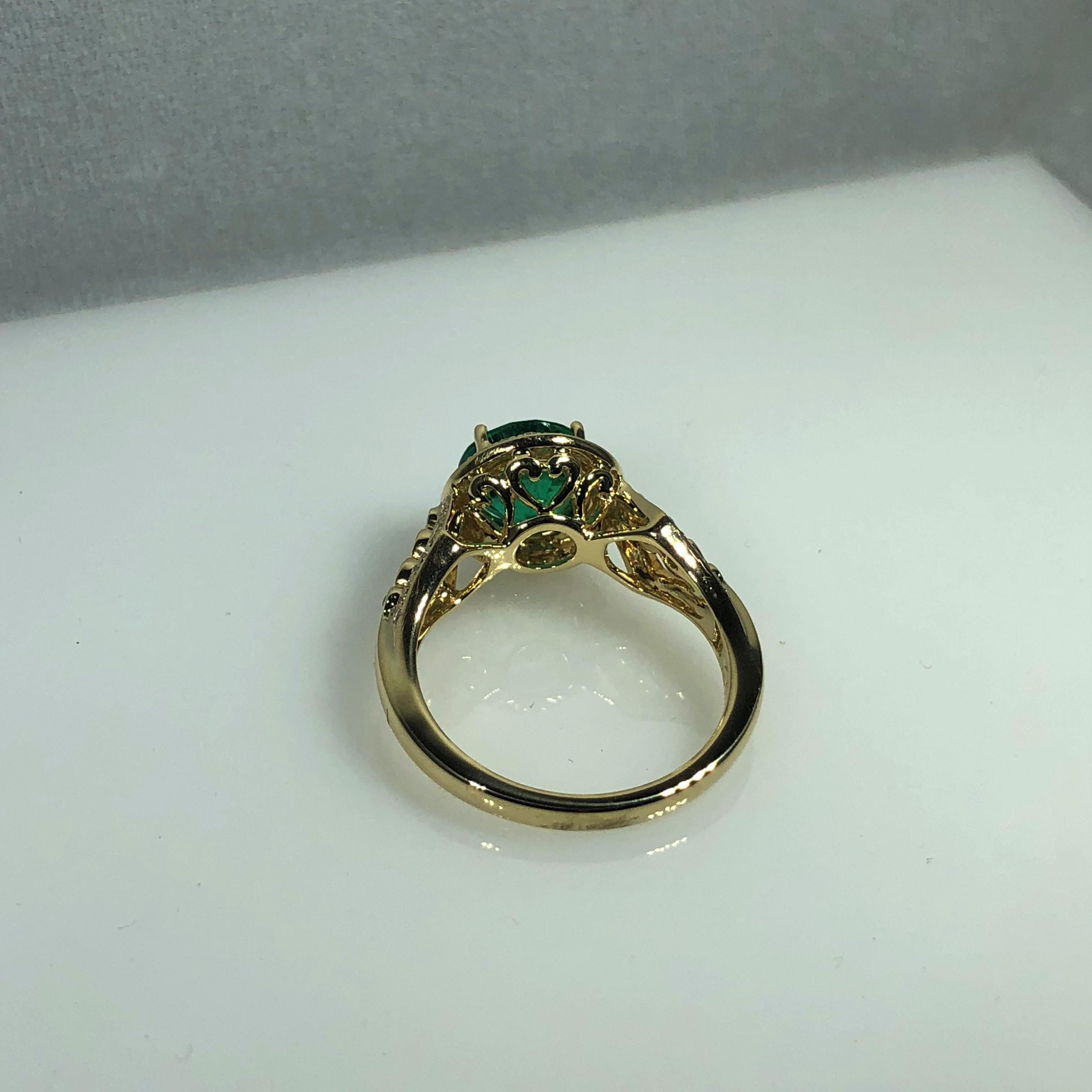 Philip Zahm Designs 18 Karat 1.81 Carat Round Zambian Emerald and Diamond Ring 3