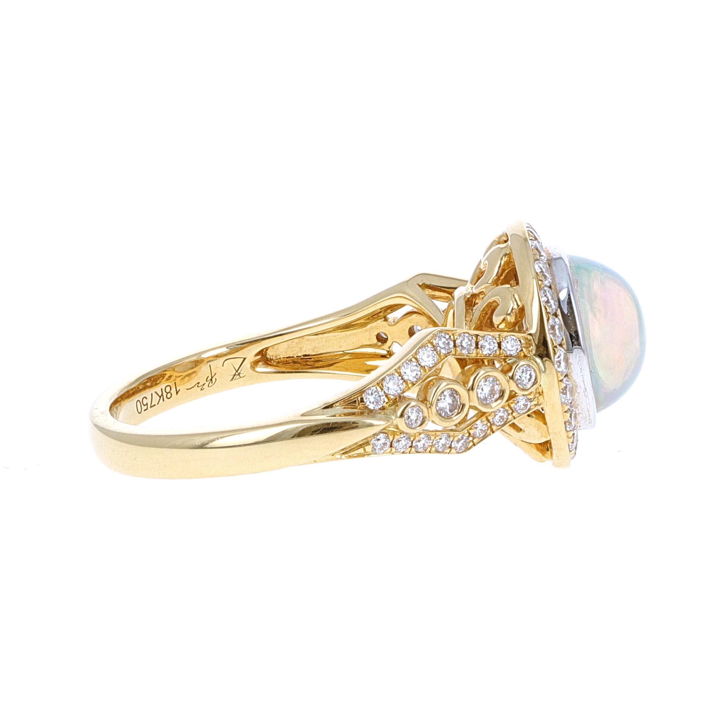 Modern Philip Zahm Designs, 2.16 Carat Fire Opal and Diamond Cocktail Ring