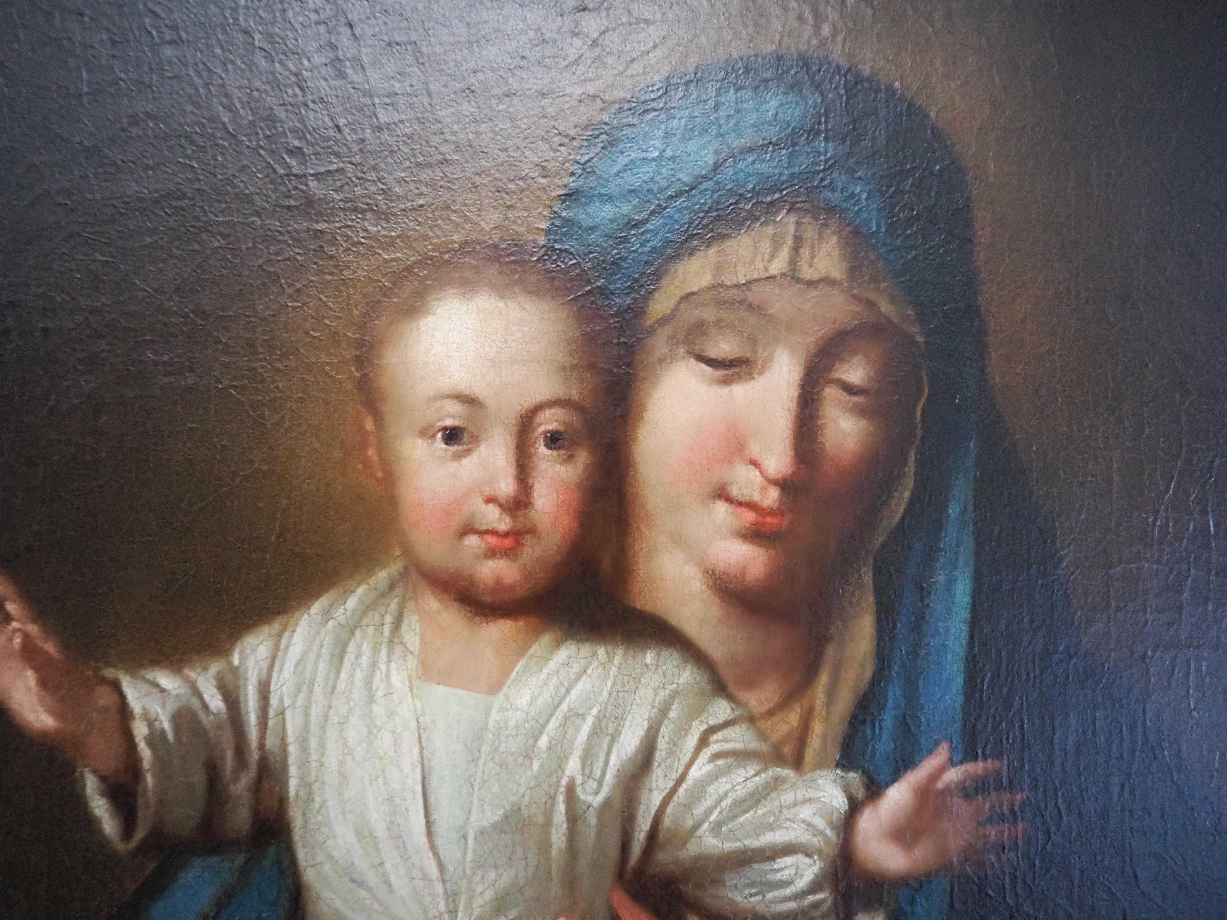 Follower of Philippe de CHAMPAIGNE (1602-1674), Madonna with Child, oil /canvas - Brown Figurative Painting by Philipe de Champaigne