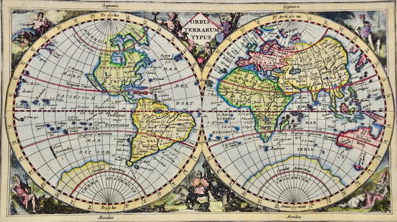 World Map with CA as an Island: A 17th C. Hand-colored Map by Cluver  - Print by Philipp Clüver