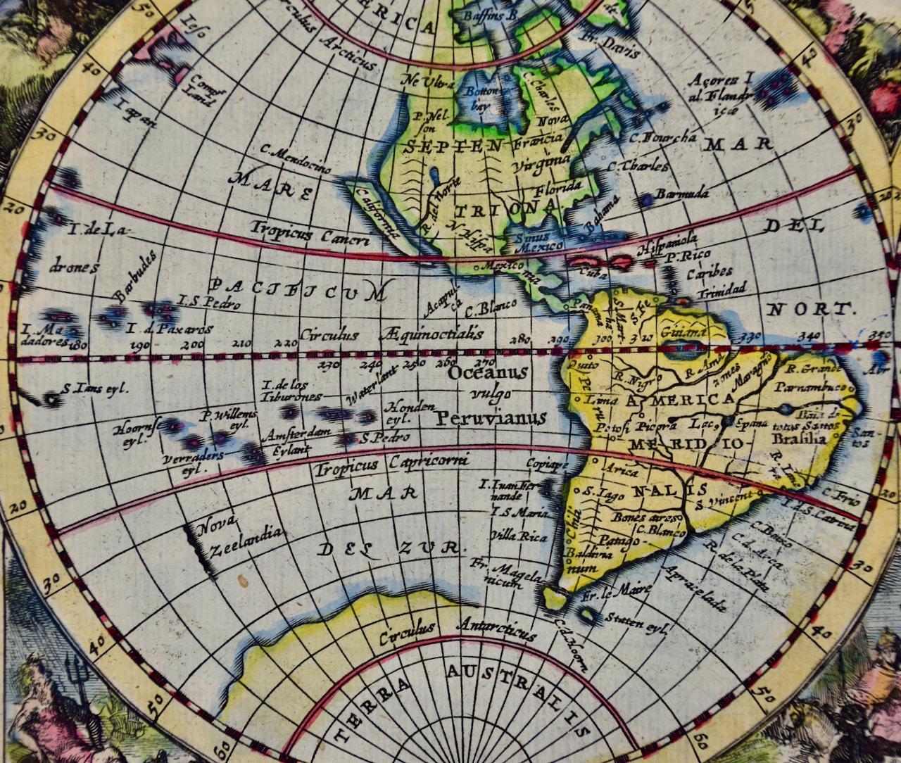 A hand-colored double hemisphere map of the world entitled 