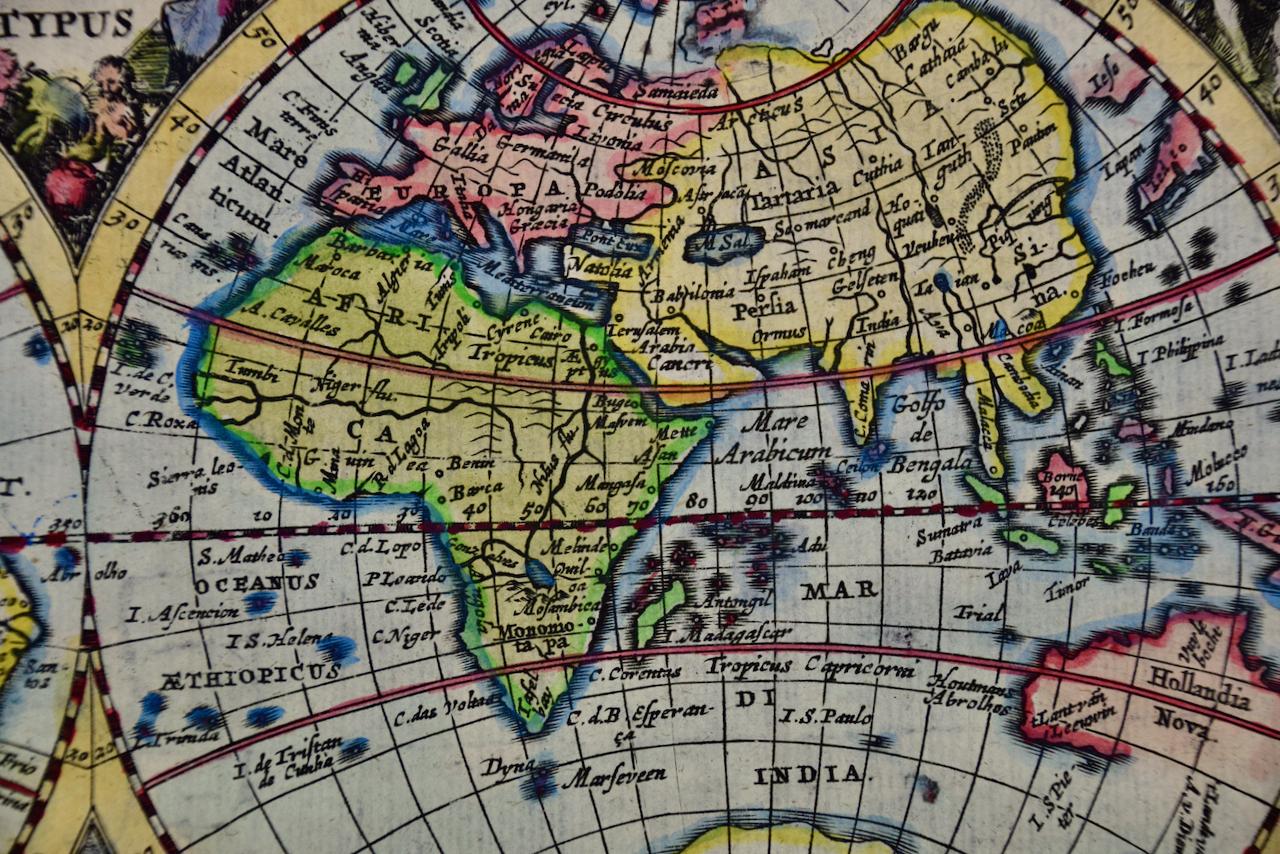 World Map with CA as an Island: A 17th C. Hand-colored Map by Cluver  1