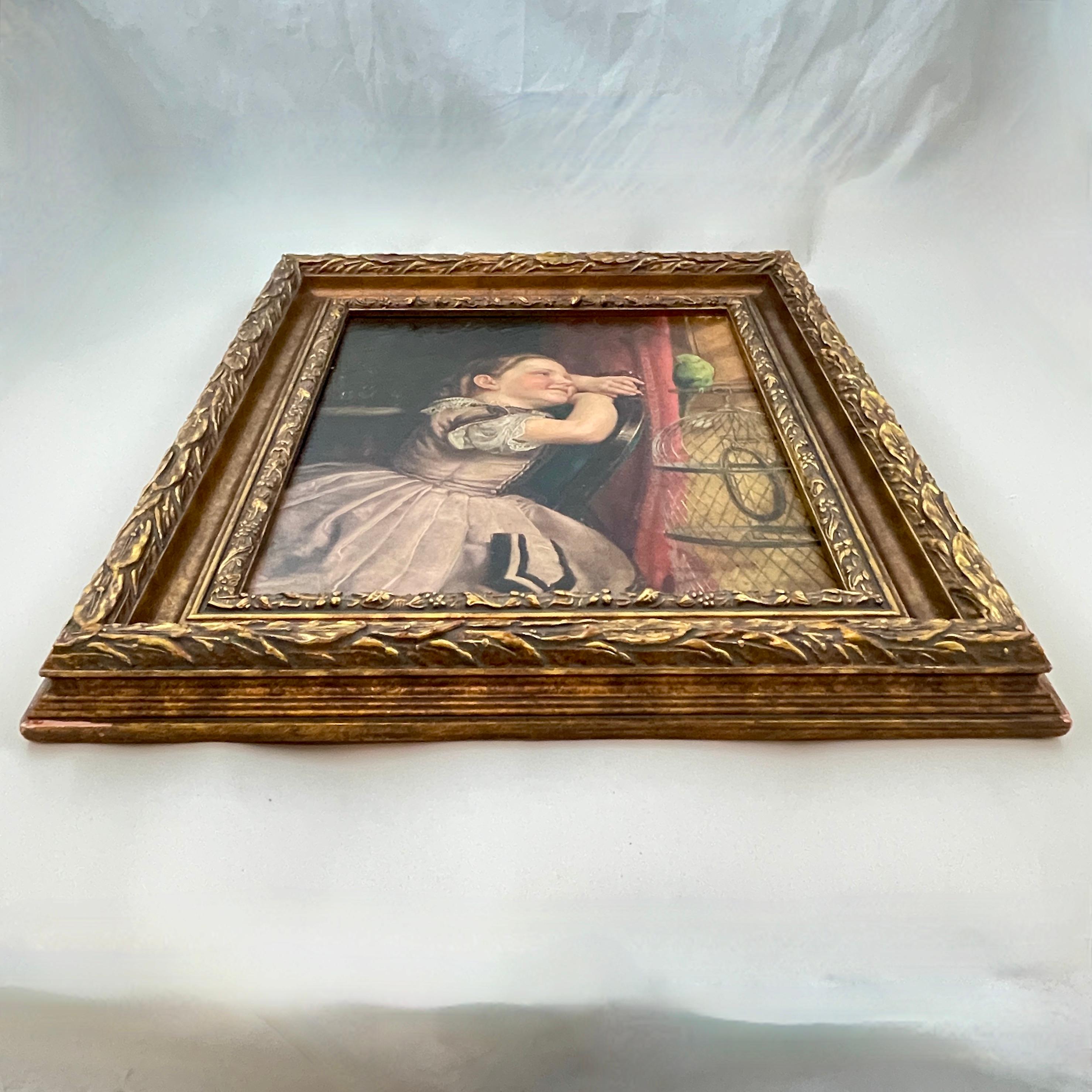 Philipp Hoyall Oil Painted Chromolithograph, Our Pet Polly For Sale 2