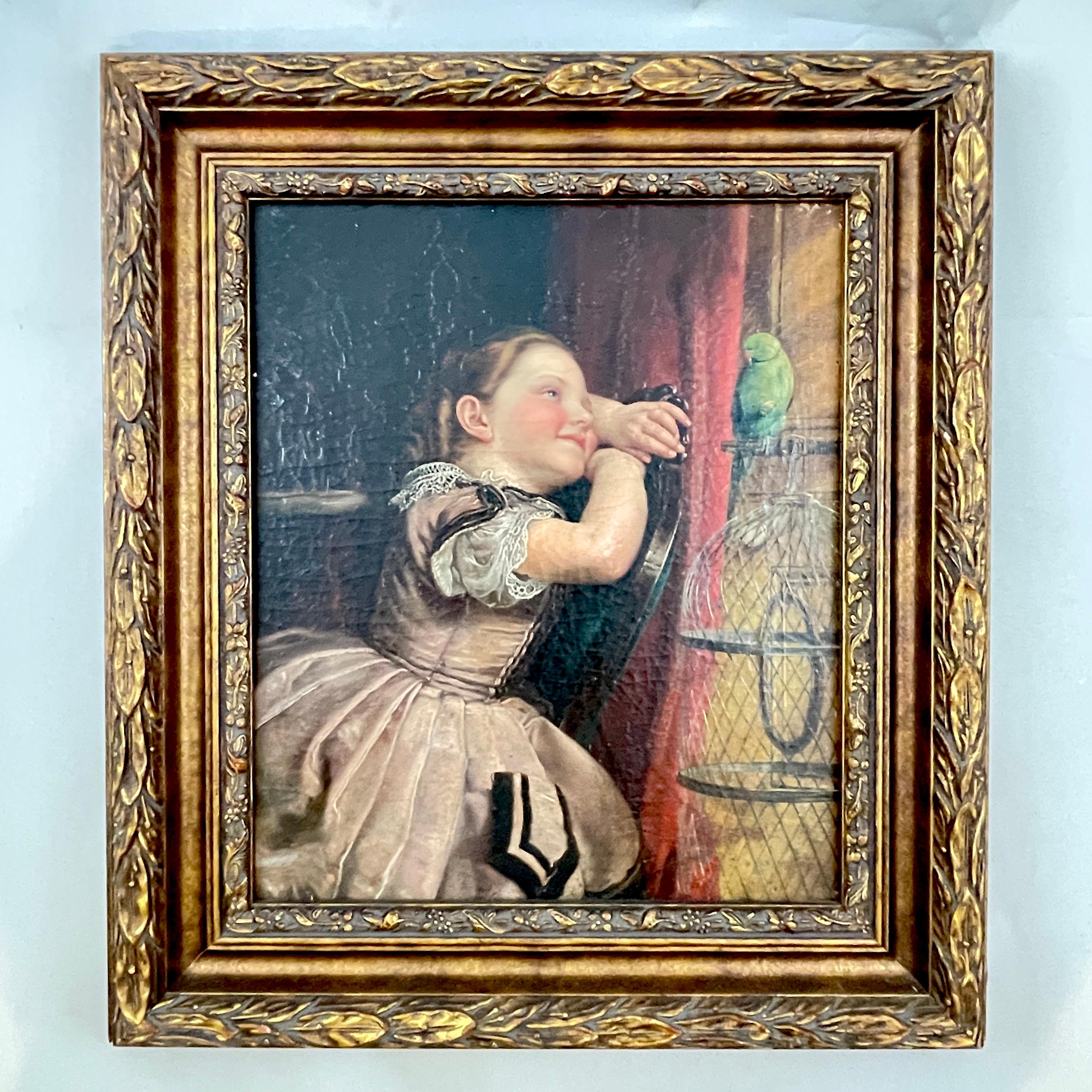 Philipp Hoyall Oil Painted Chromolithograph, Our Pet Polly For Sale 6