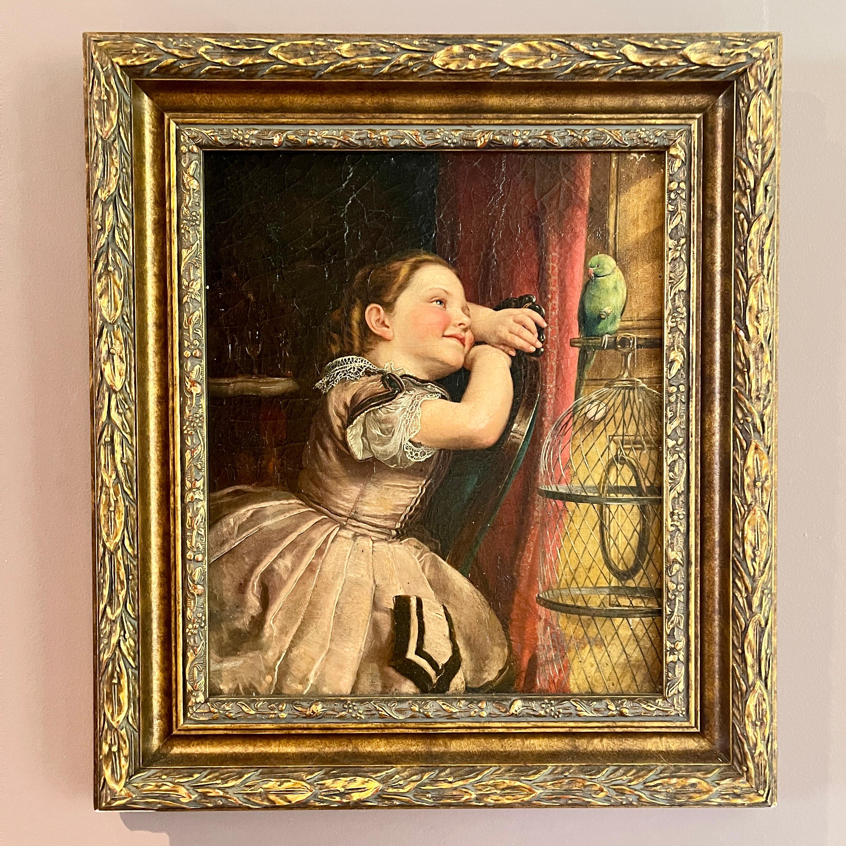 A framed, over-painted Chromolithograph on canvas, a portrait of a young girl, circa 1880 -1890.

The original oil painting was painted by Philipp Hoyall, (1816-1876) a German-Polish painter-lithographer, in 1872, cited by The Library of