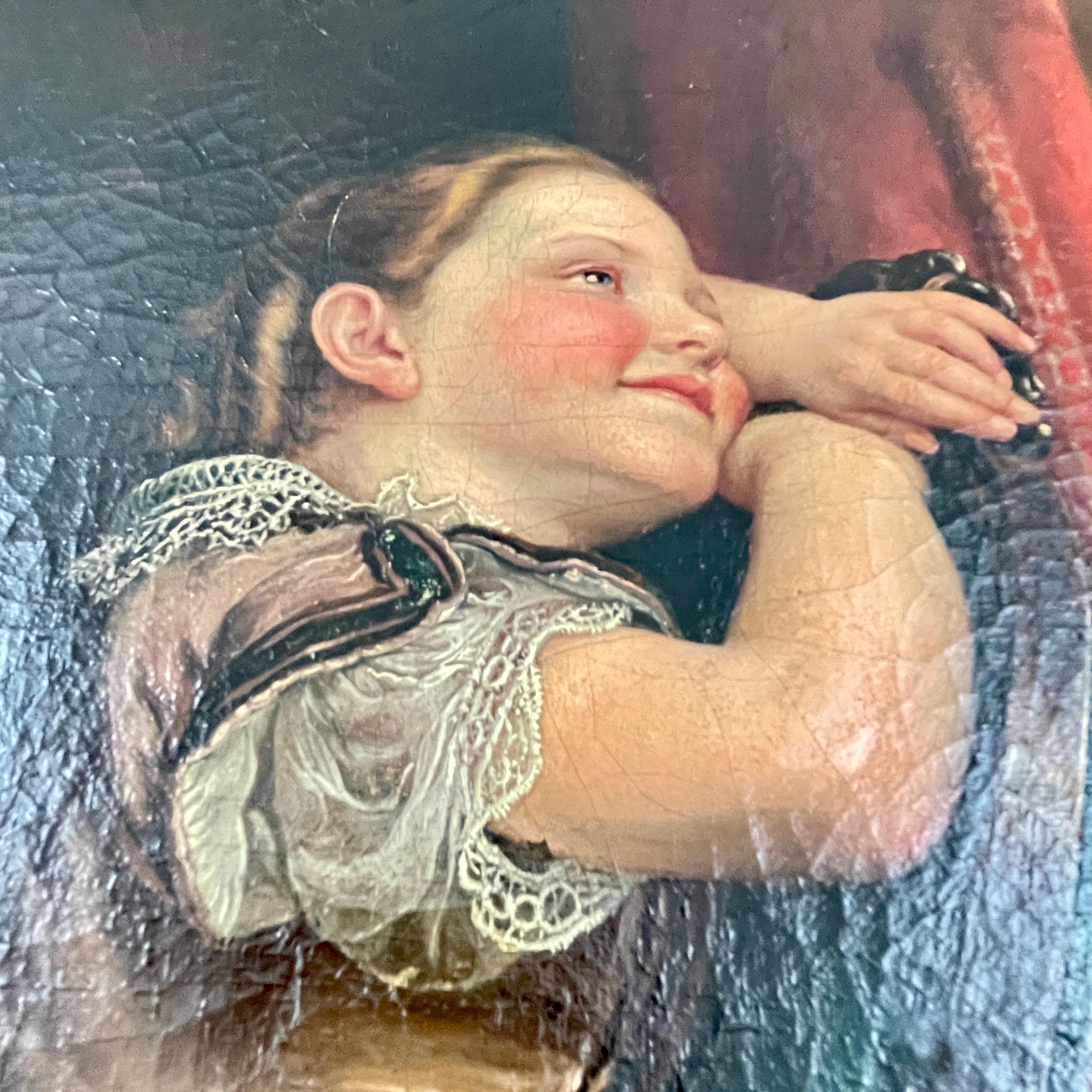 German Philipp Hoyall Oil Painted Chromolithograph, Our Pet Polly For Sale