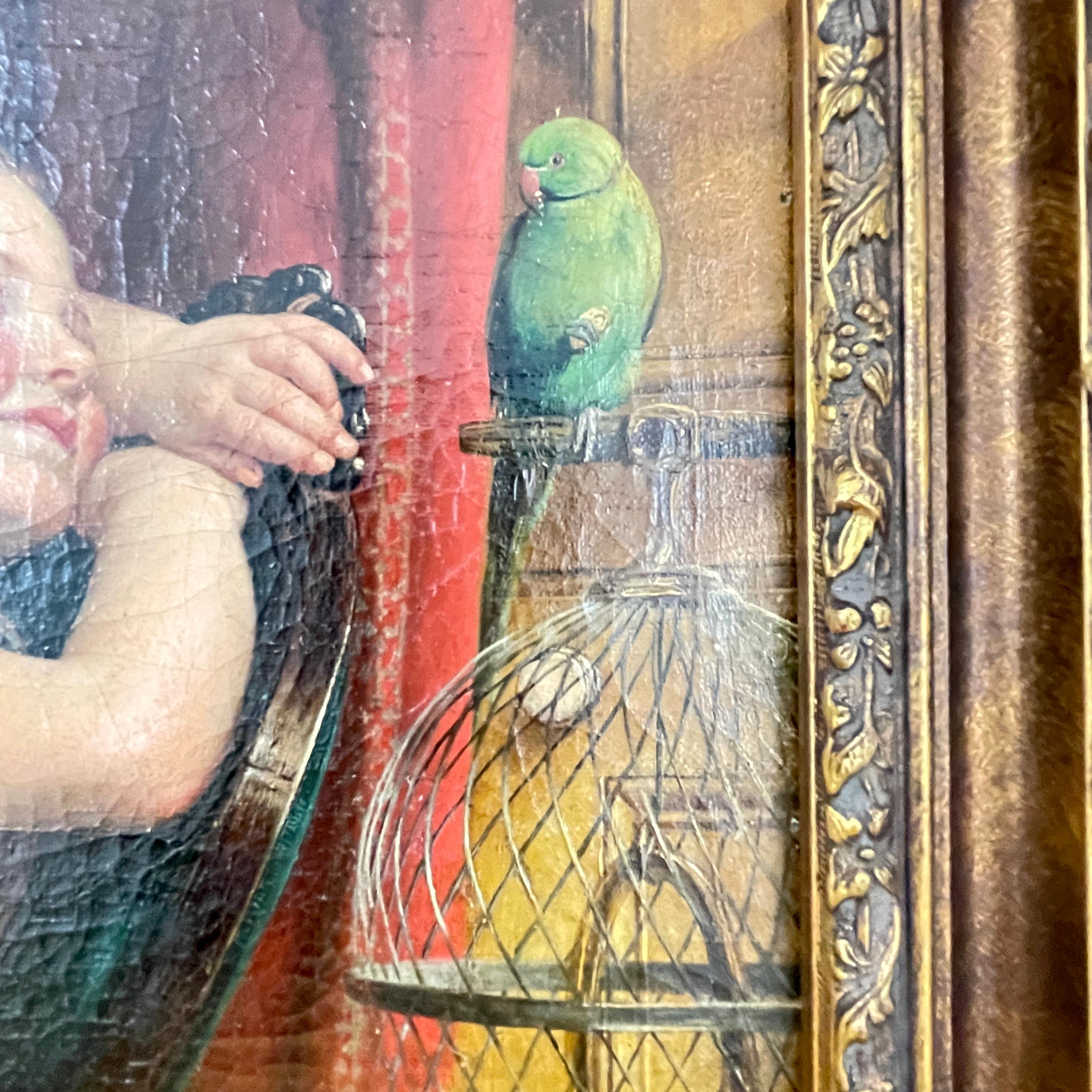 Gilt Philipp Hoyall Oil Painted Chromolithograph, Our Pet Polly For Sale