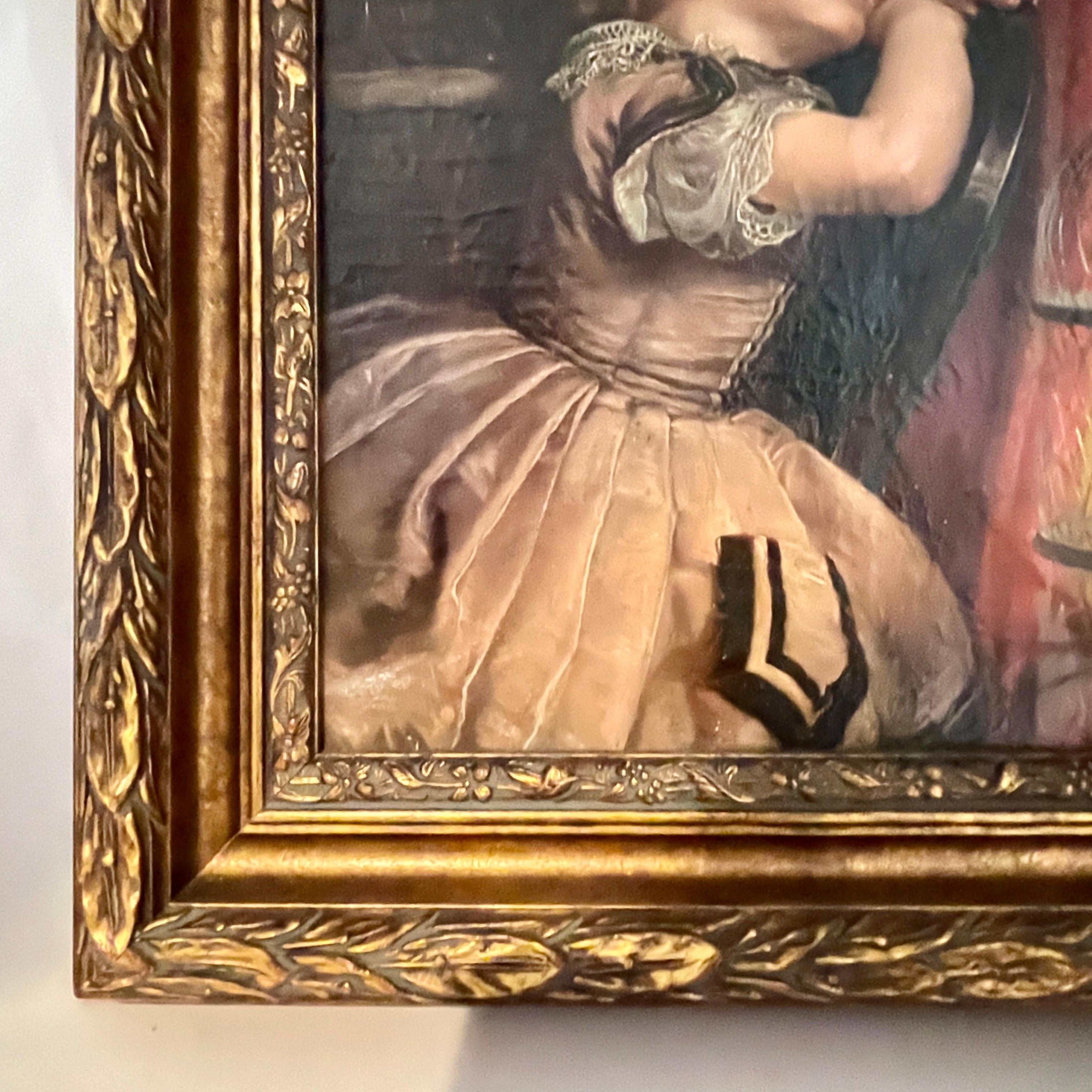 Canvas Philipp Hoyall Oil Painted Chromolithograph, Our Pet Polly For Sale
