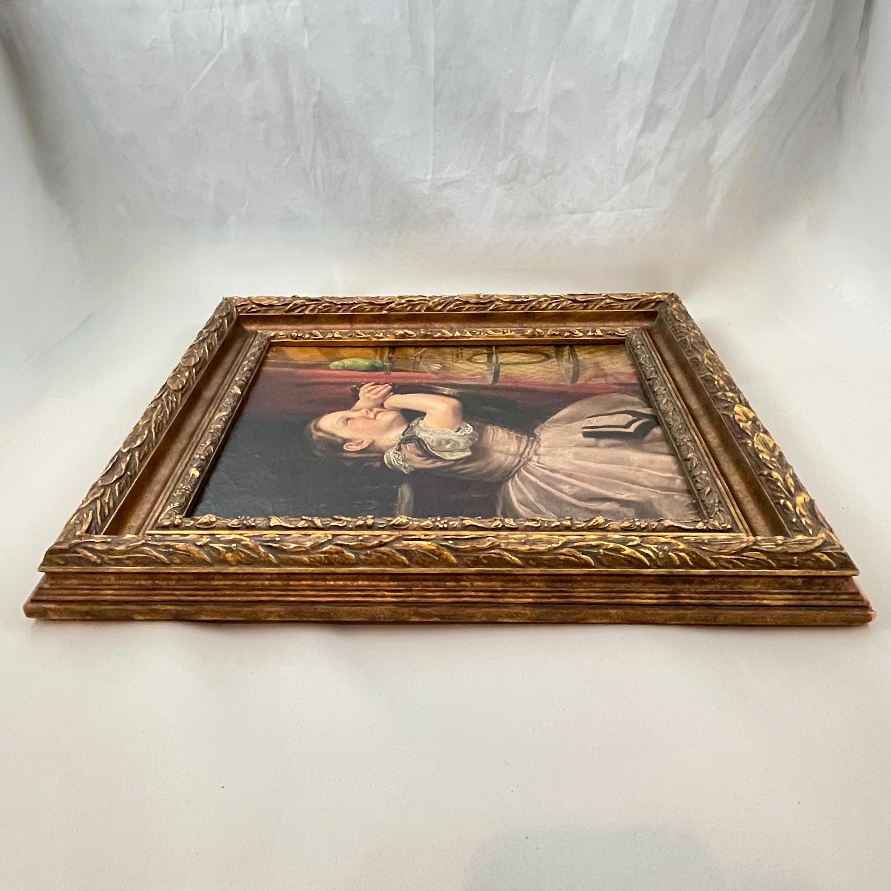 Philipp Hoyall Oil Painted Chromolithograph, Our Pet Polly For Sale 1