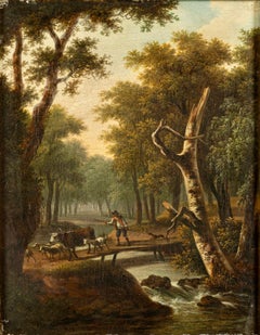 Philipp Wagner, Landscape with Peasant Crossing a Bridge With his Animals