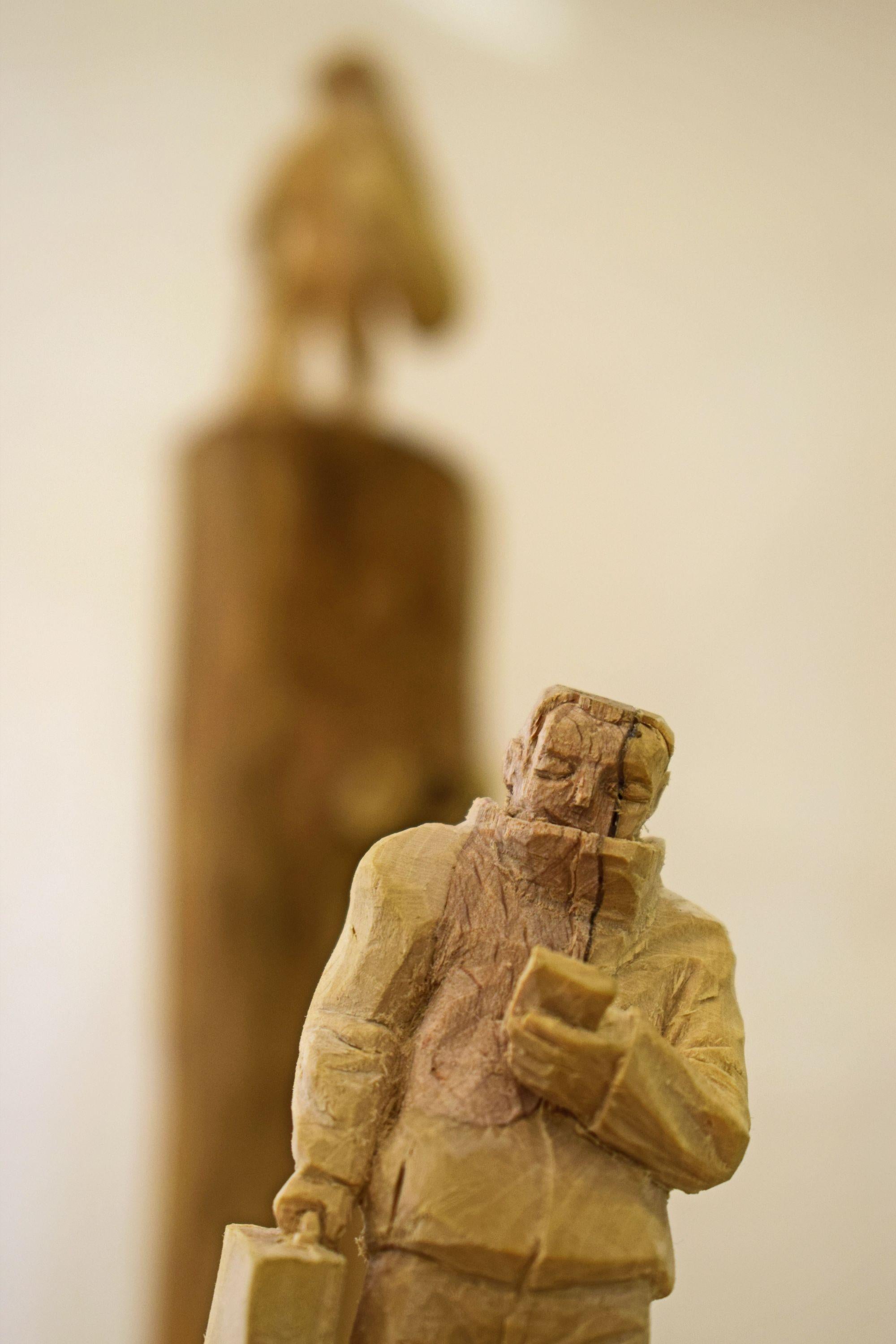 Communication - Wood sculpture, figurative sculpture, wood carving - Sculpture by Philipp Liehr