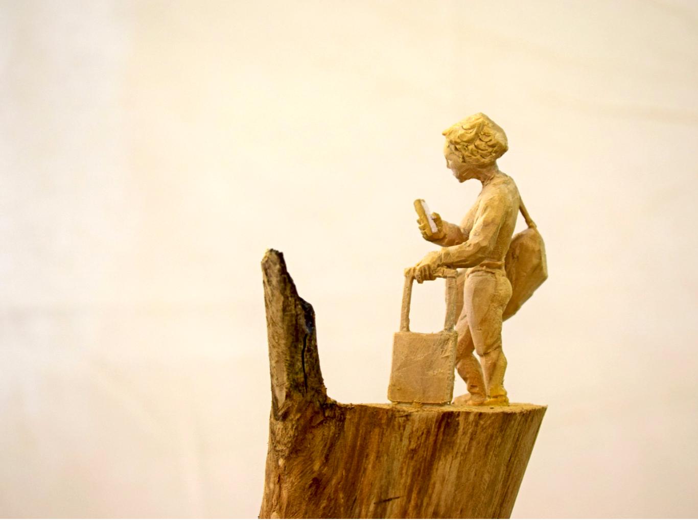 Communication - Wood sculpture, figurative sculpture, wood carving 3