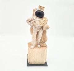 ''King of the Moon'' Unique Wooden Sculpture of Astronaut with Crown