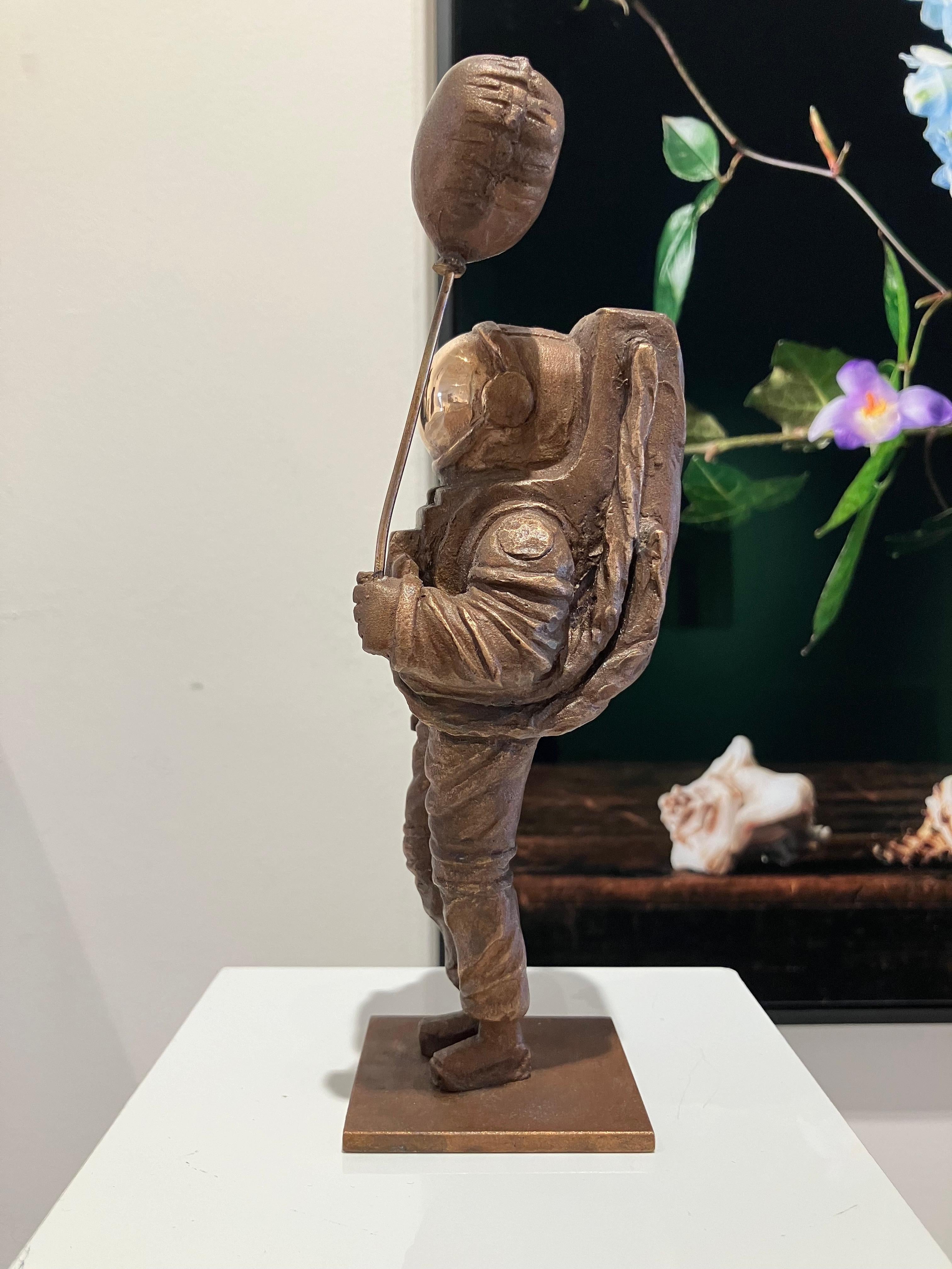 ''Love is the Message'' Bronze Sculpture of Astronaut with Heart Balloon For Sale 4