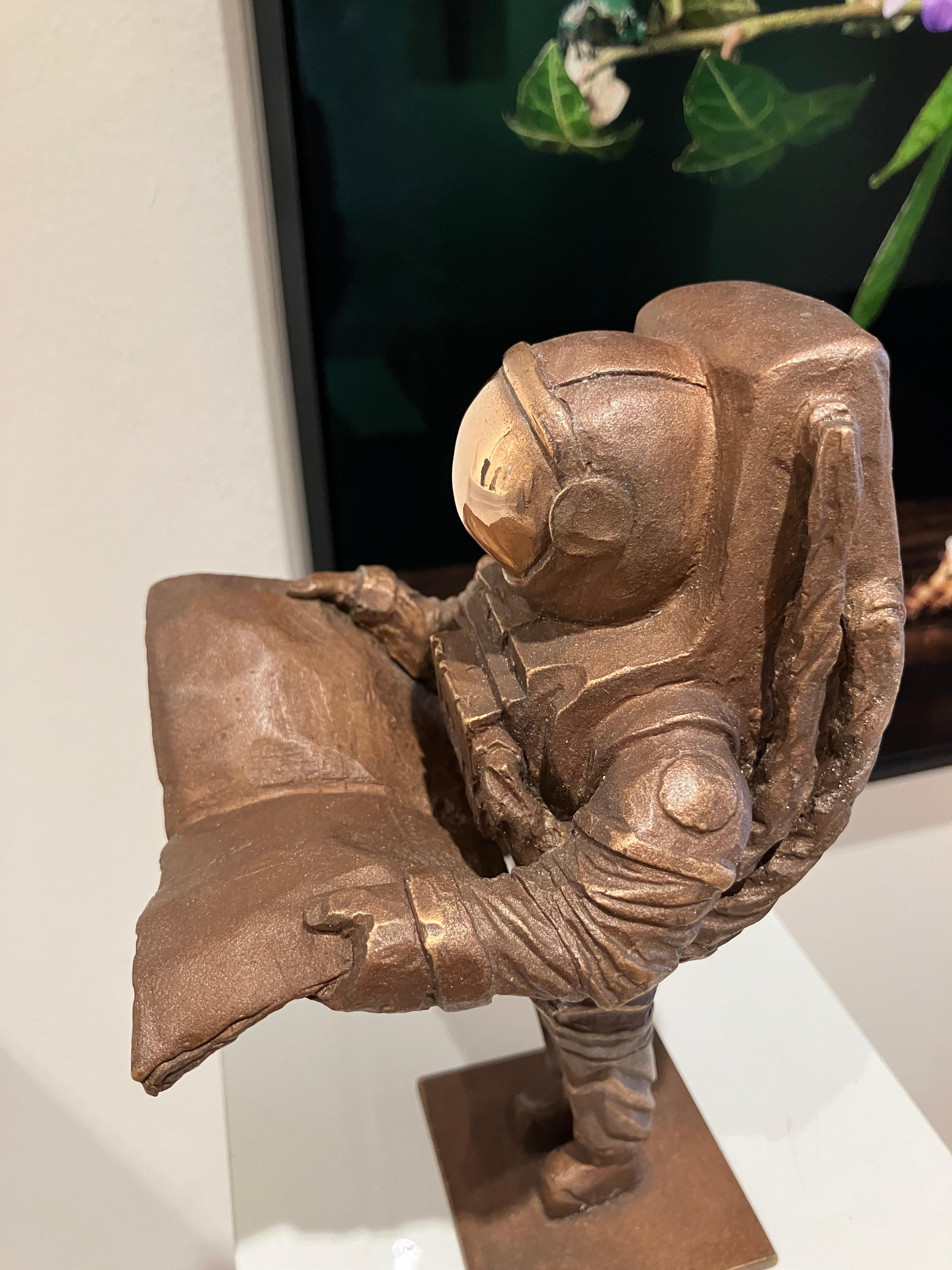 ''News from Earth'' Bronze Sculpture of Astronaut with a Newspaper For Sale 2