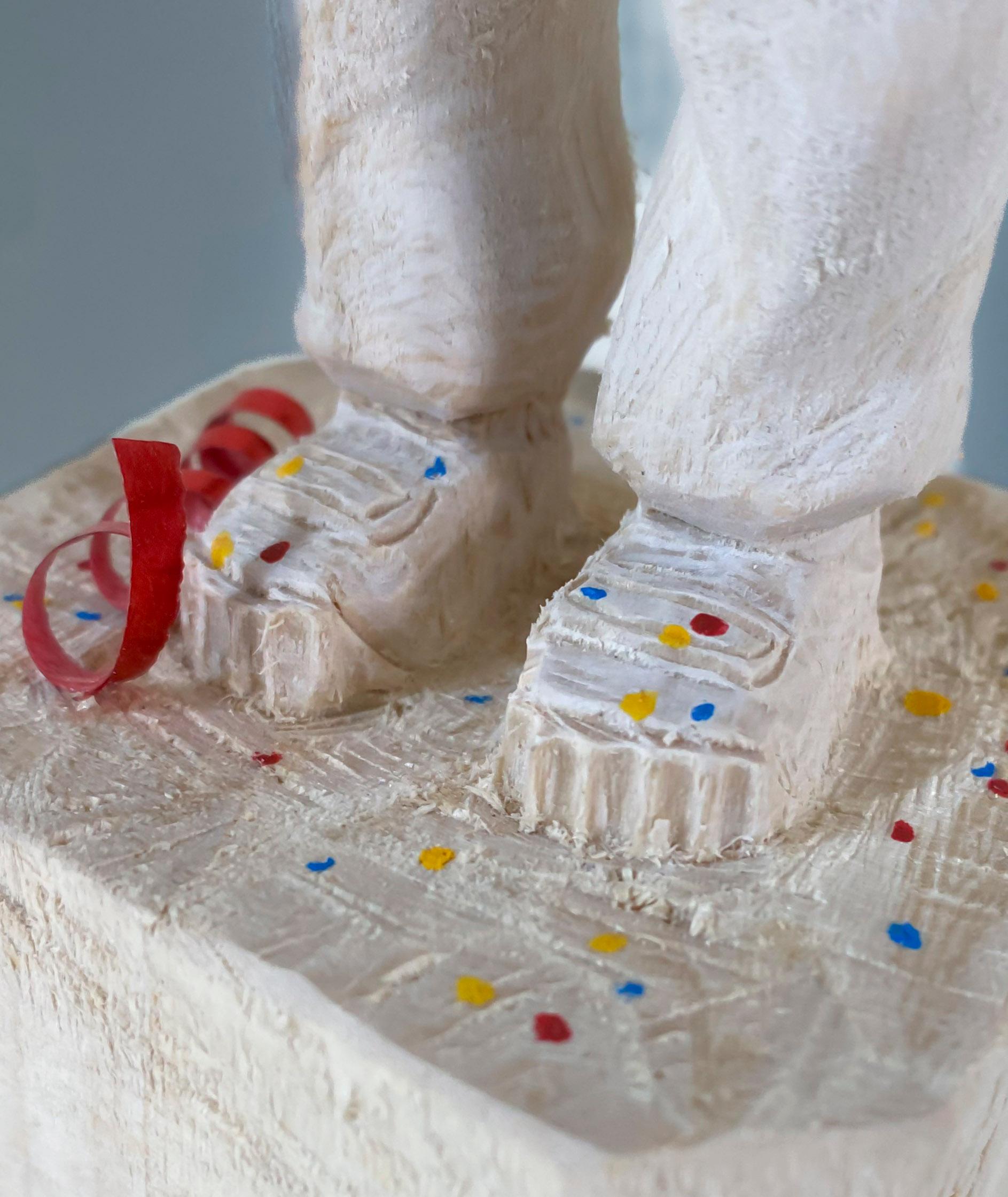 ''Partynaut'' Unique Wooden Sculpture of Astronaut with Party Hat and Confetti For Sale 1