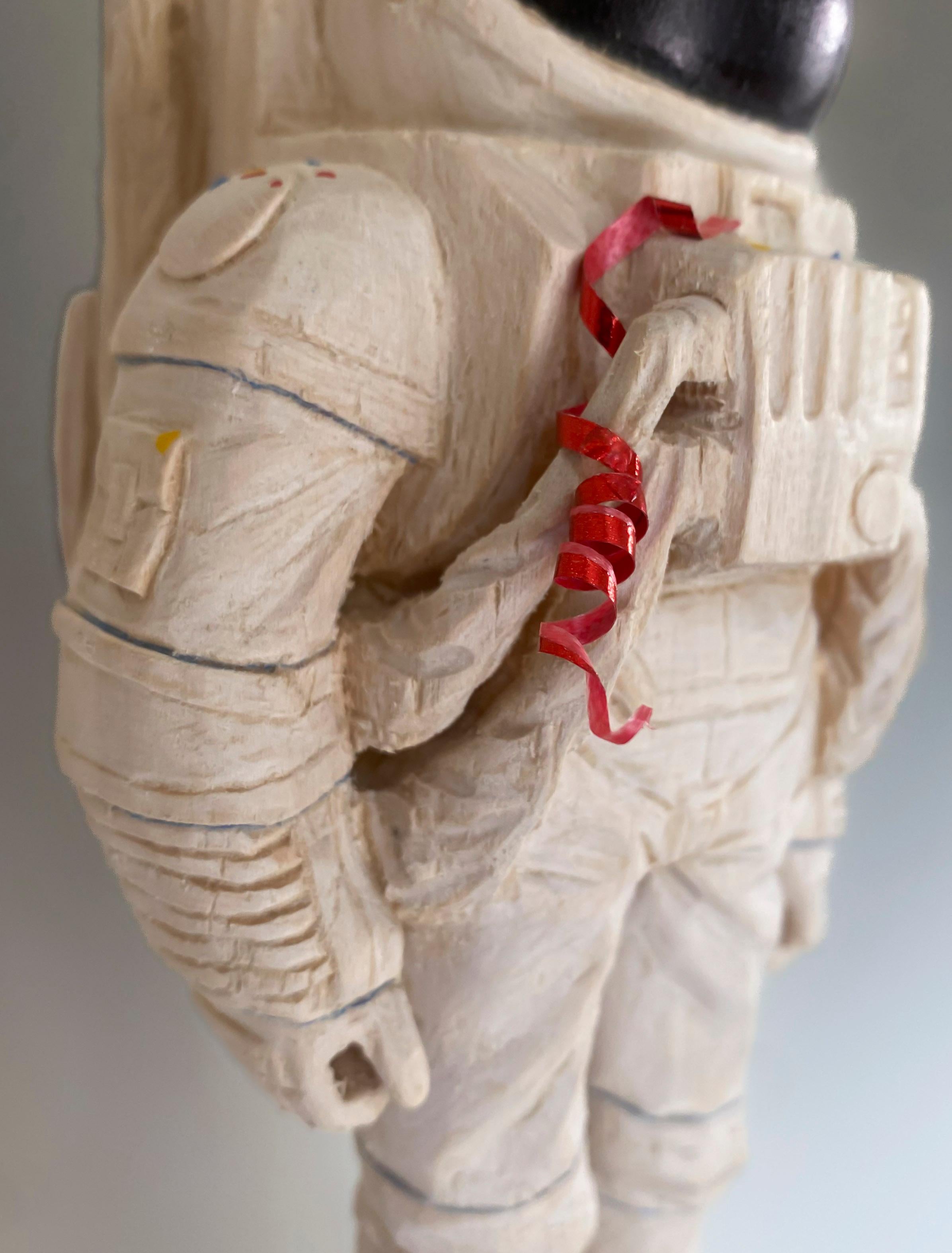 ''Partynaut'' Unique Wooden Sculpture of Astronaut with Party Hat and Confetti For Sale 2