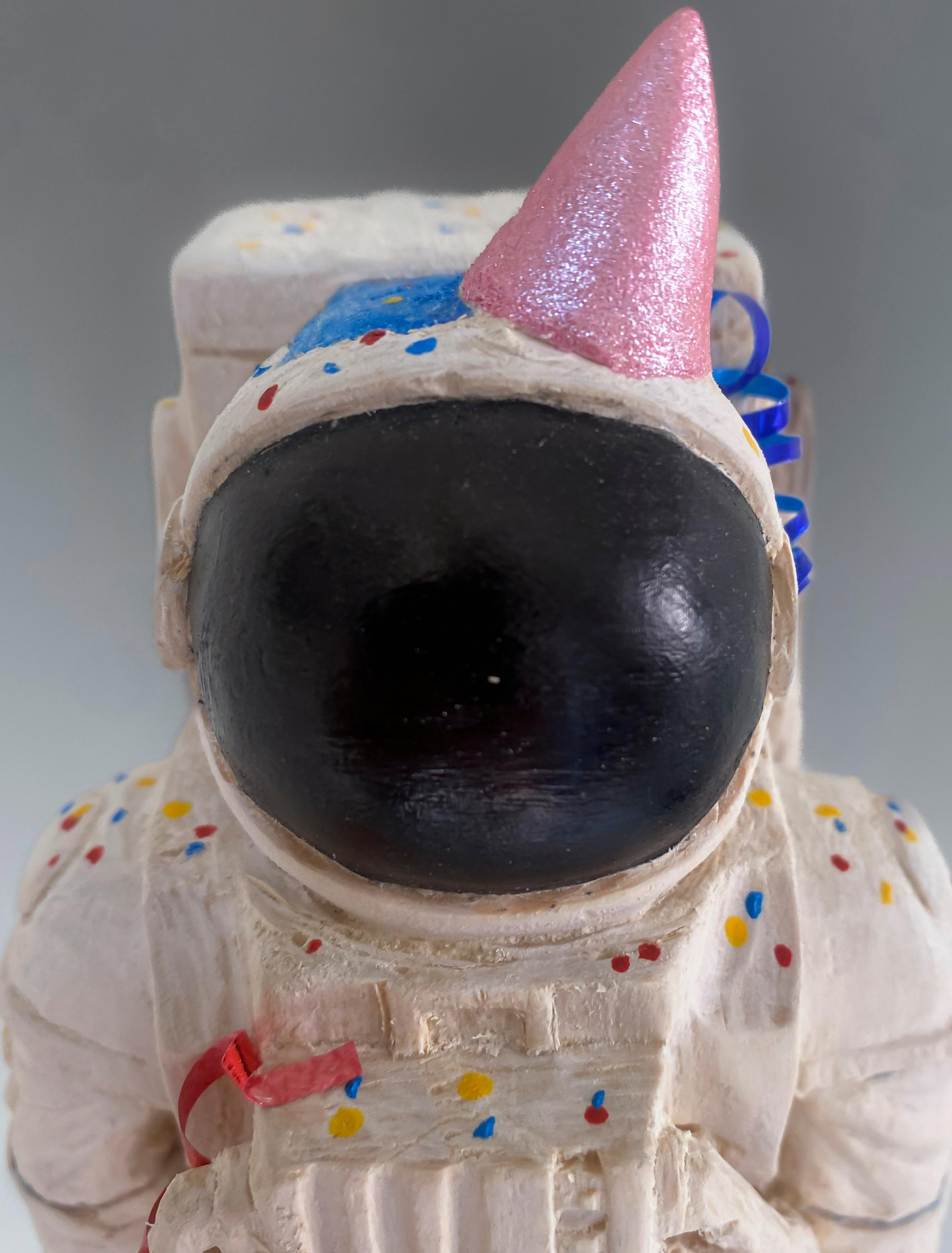 ''Partynaut'' Unique Wooden Sculpture of Astronaut with Party Hat and Confetti For Sale 3