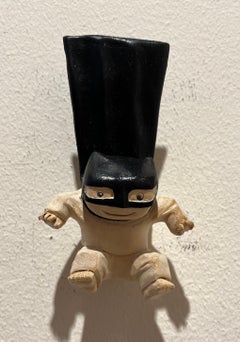 ''Superhero Flies'' Unique Wooden Sculpture of a Boy with a Black Cape