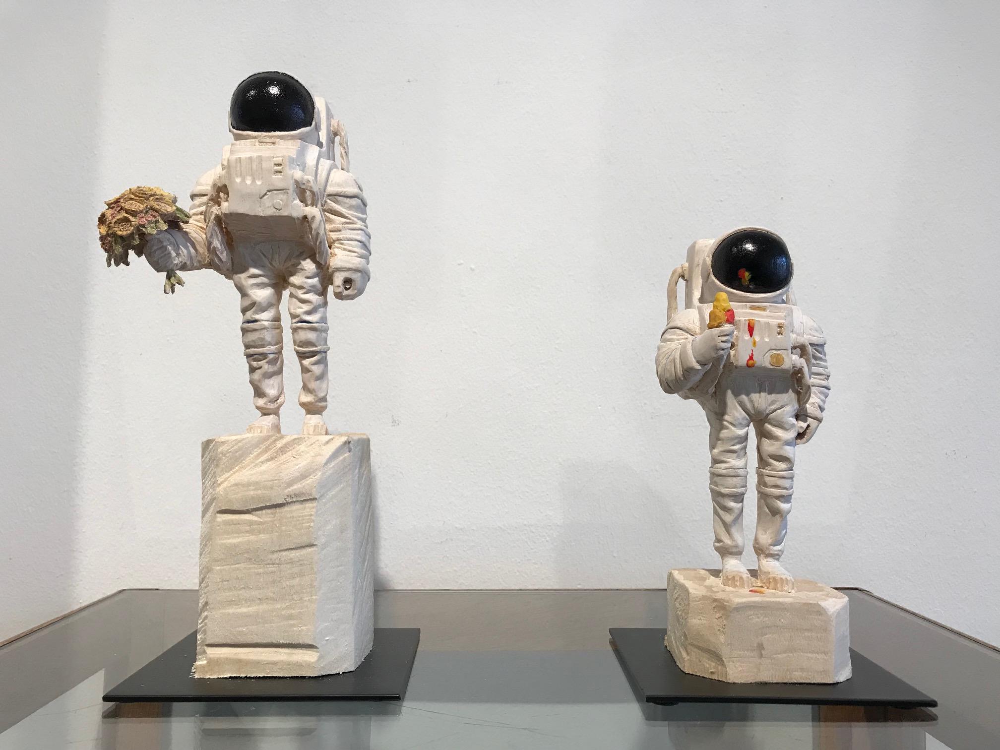 ''Sweet Tooth'' Unique Wooden Sculpture of Astronaut with Ice Cream For Sale 6