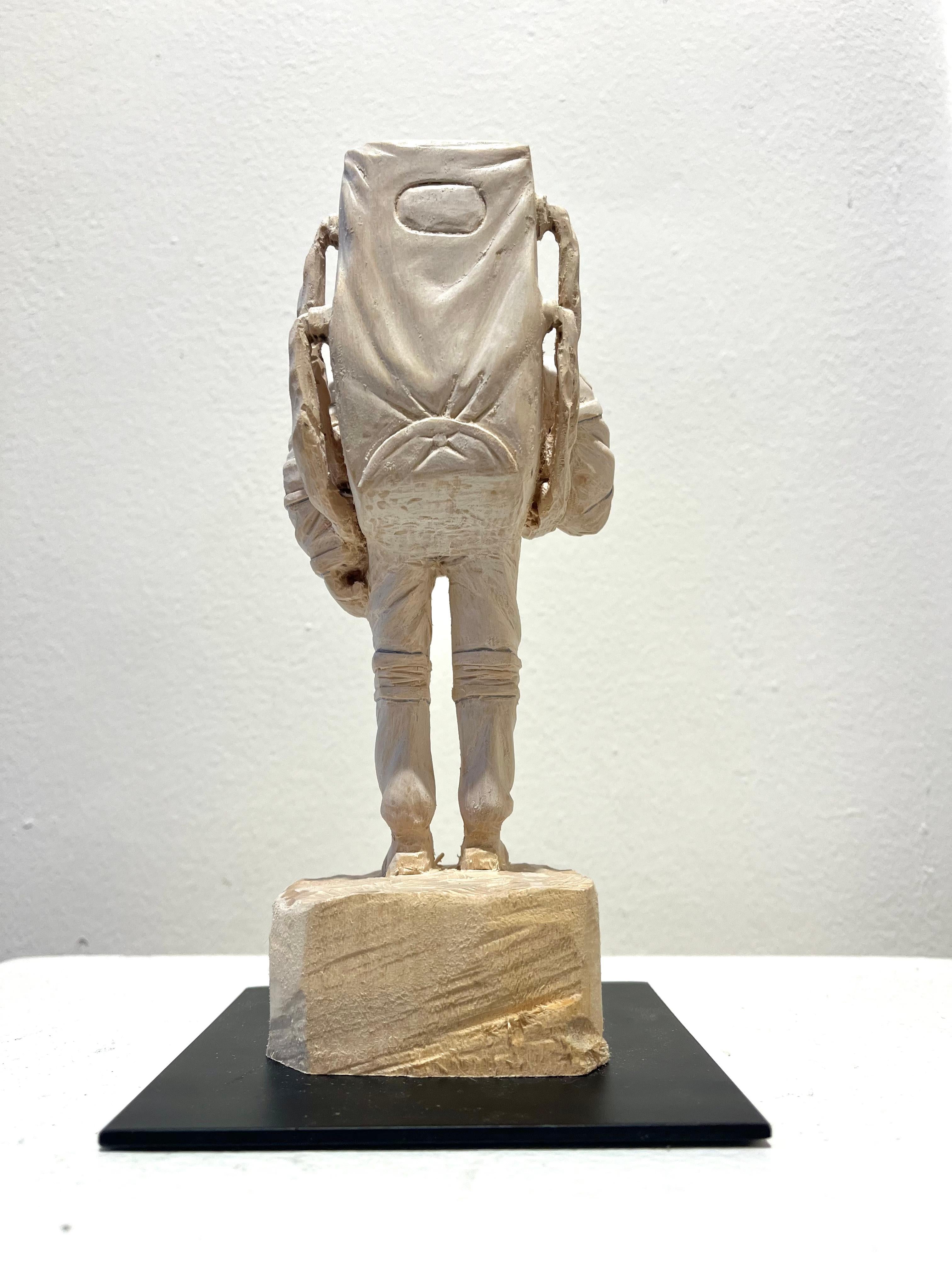 ''Sweet Tooth'' Unique Wooden Sculpture of Astronaut with Ice Cream For Sale 1