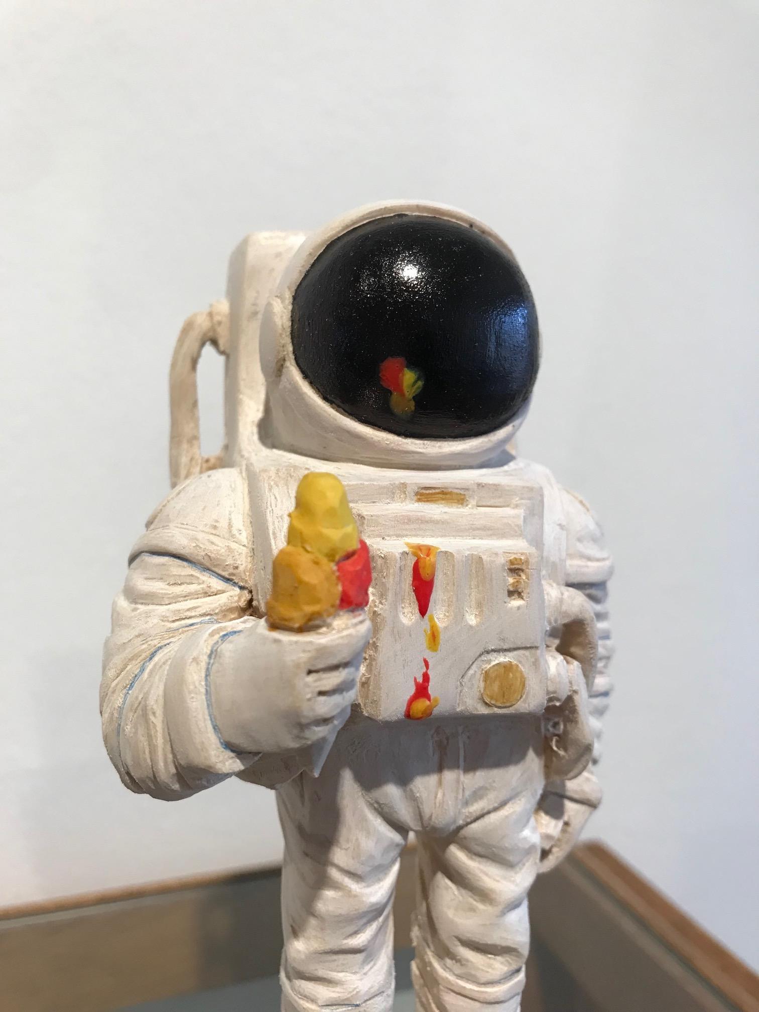 ''Sweet Tooth'' Unique Wooden Sculpture of Astronaut with Ice Cream For Sale 2