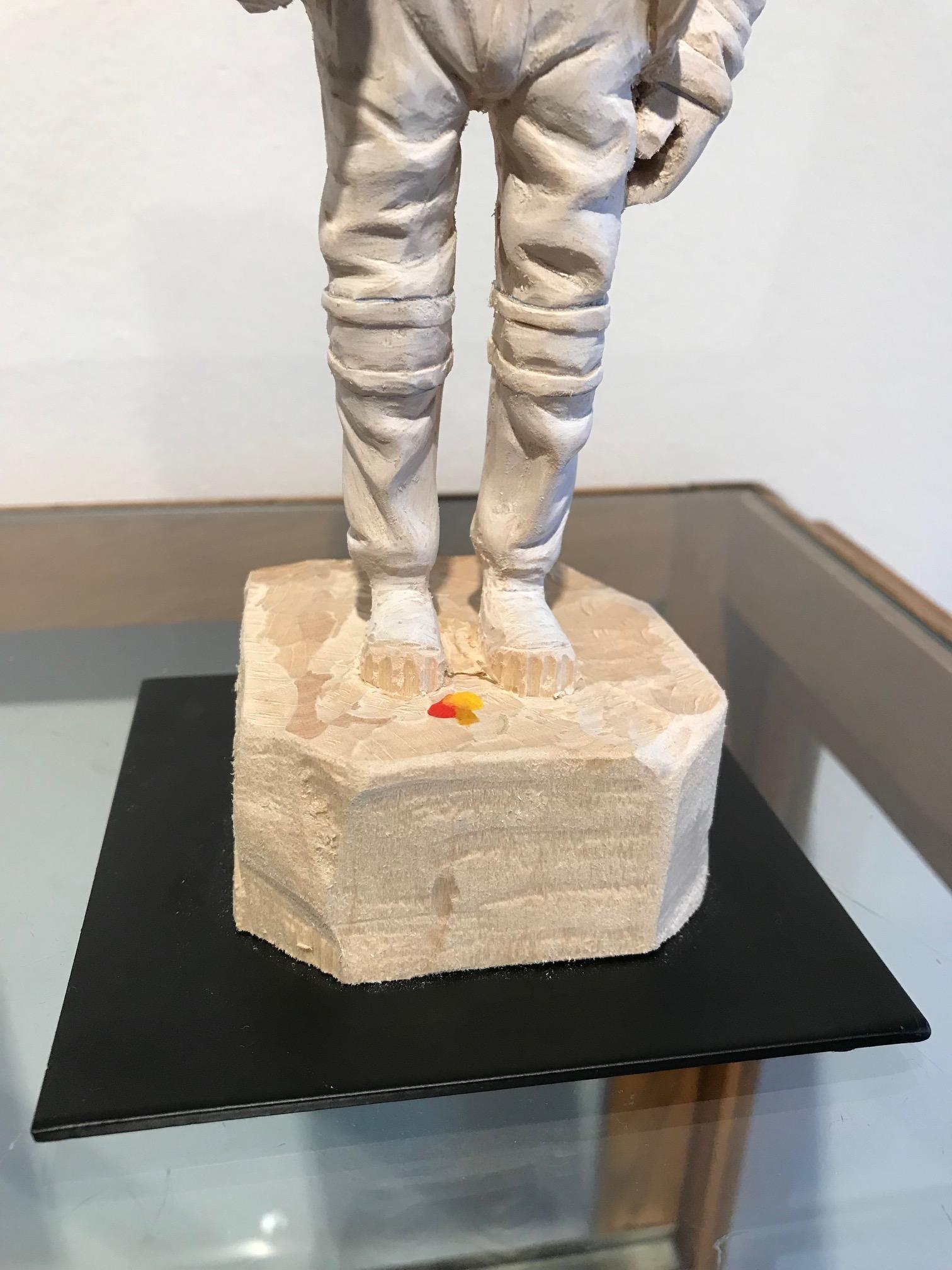 ''Sweet Tooth'' Unique Wooden Sculpture of Astronaut with Ice Cream For Sale 3