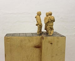 The Dispute - Wood sculpture, figurative sculpture, wood carving