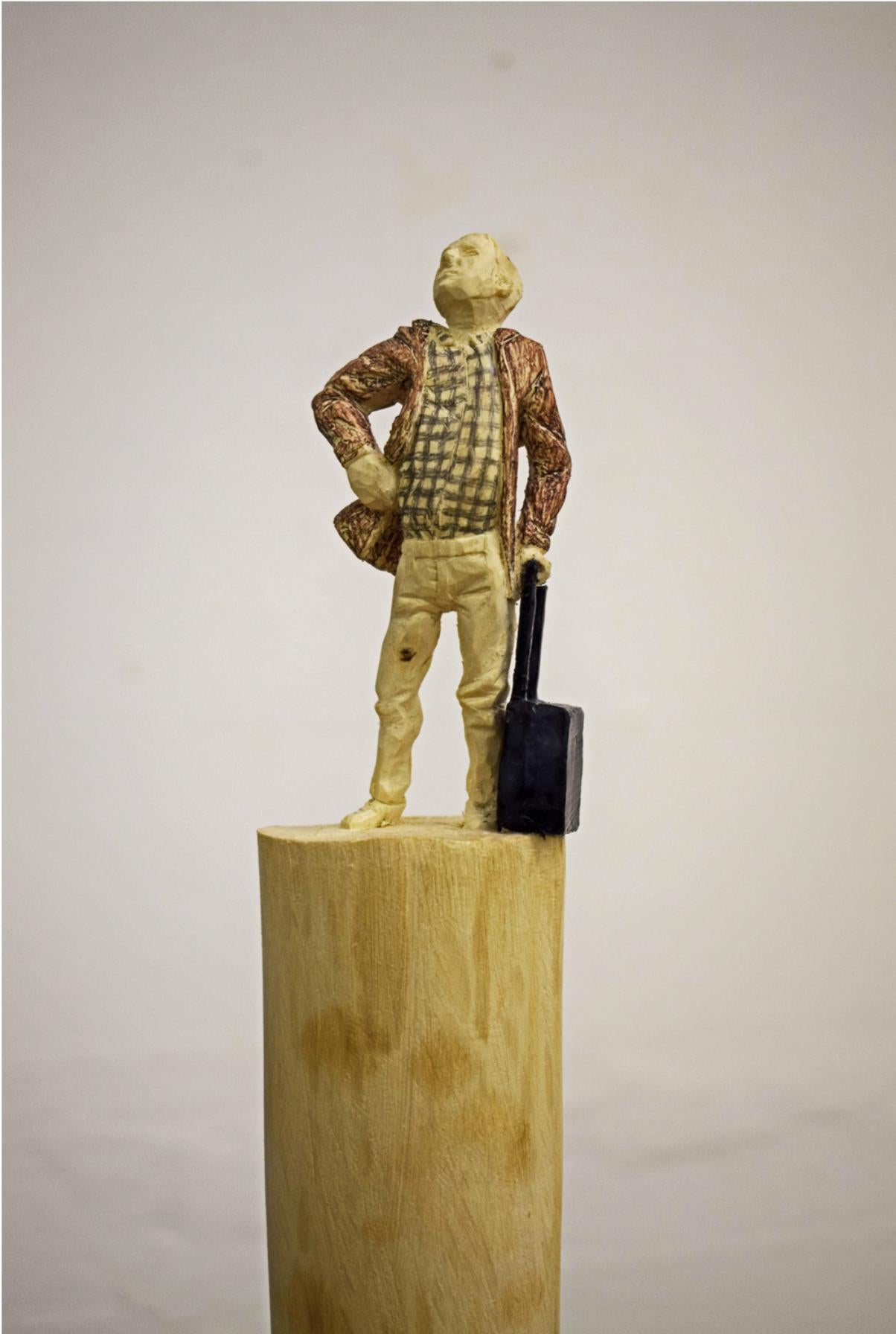 Philipp Liehr Figurative Sculpture - The Traveler - Wood sculpture, figurative sculpture, wood carving