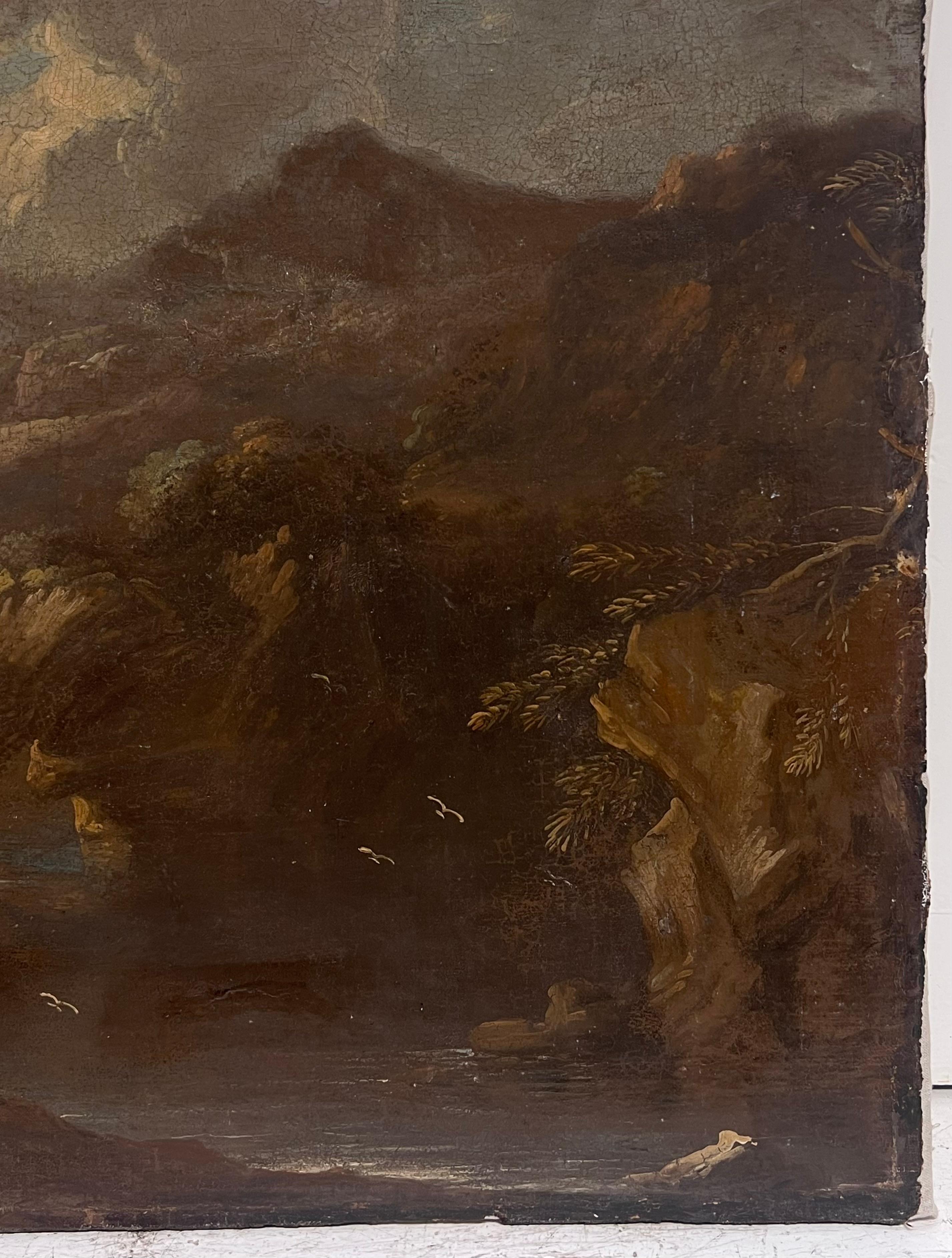 Figuren in felsigem Gelände
Kreis der  Philipp Peter Roos (Deutscher, 1657-1706)
17. Jahrhundert
Öl auf Leinen Leinwand, ungerahmt
Leinwand: 29 x 34,5 Zoll
Provenienz: Privatsammlung, Großbritannien
Condit: sehr guter Zustand

Für weitere
