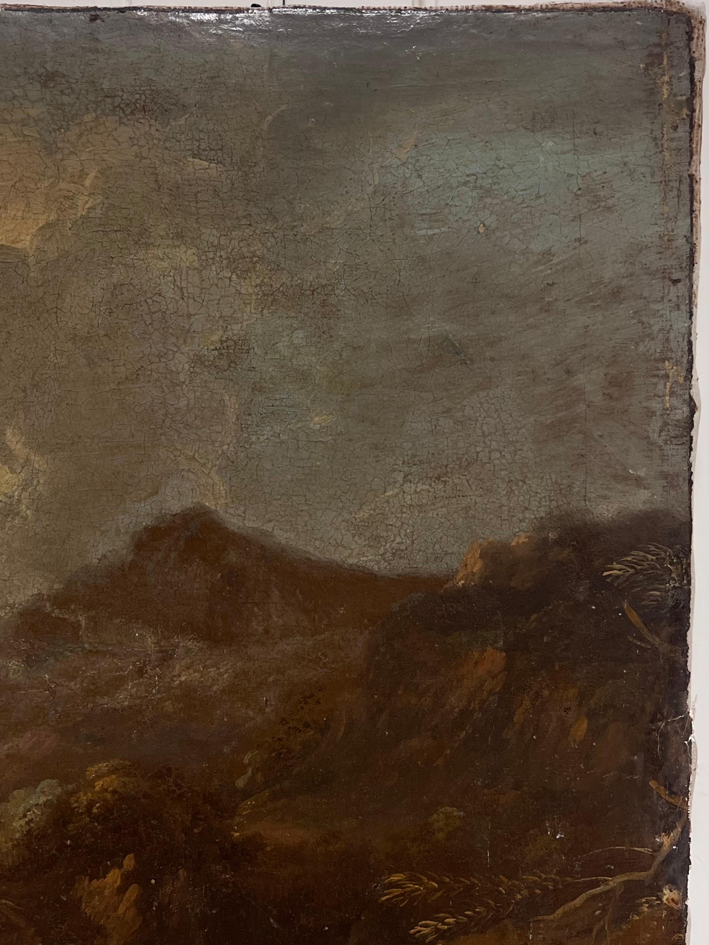 Feines 17. Jahrhundert deutsches Altmeister-Ölgemälde Figuren Felsenschlucht-Landschaft im Angebot 1