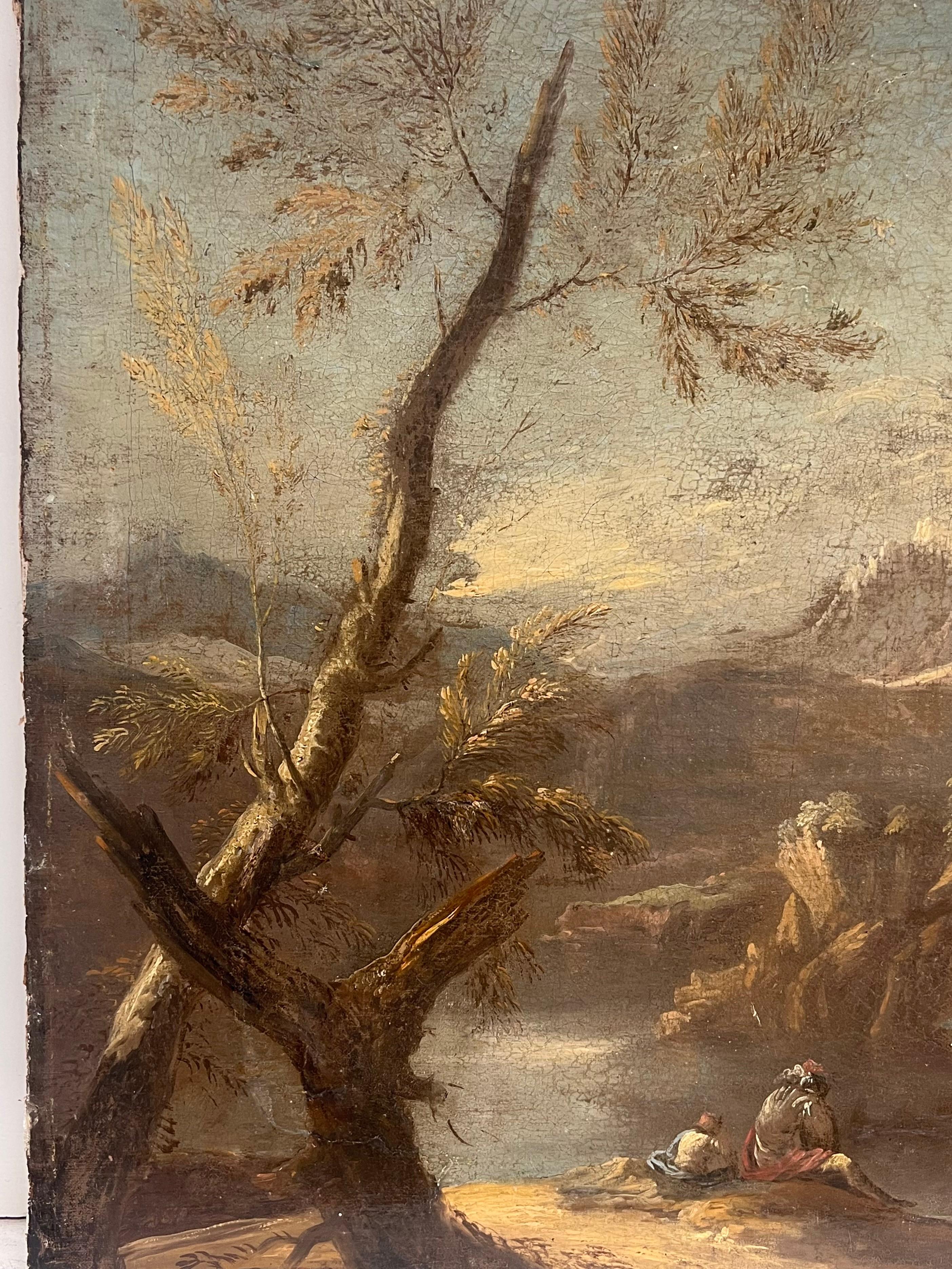 Feines 17. Jahrhundert deutsches Altmeister-Ölgemälde Figuren Felsenschlucht-Landschaft im Angebot 4