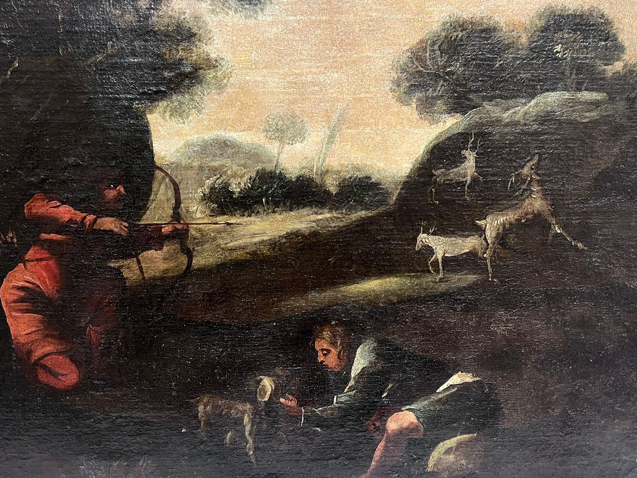 Barockes Ölgemälde eines alten Meisters, Hirsch- Jagd Party in Landschaft, 17. Jahrhundert – Painting von Philipp Peter Roos (Rosa di Tivoli)