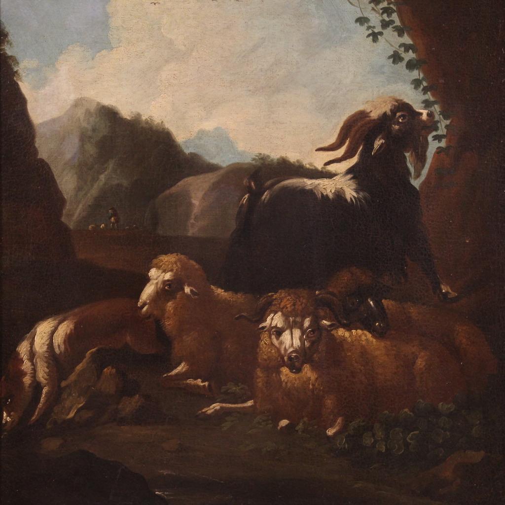 pintura al óleo sobre lienzo del siglo XVII Paisaje bucólico con animales, 1680 - Animal Painting Black de Philipp Peter Roos (Rosa di Tivoli)