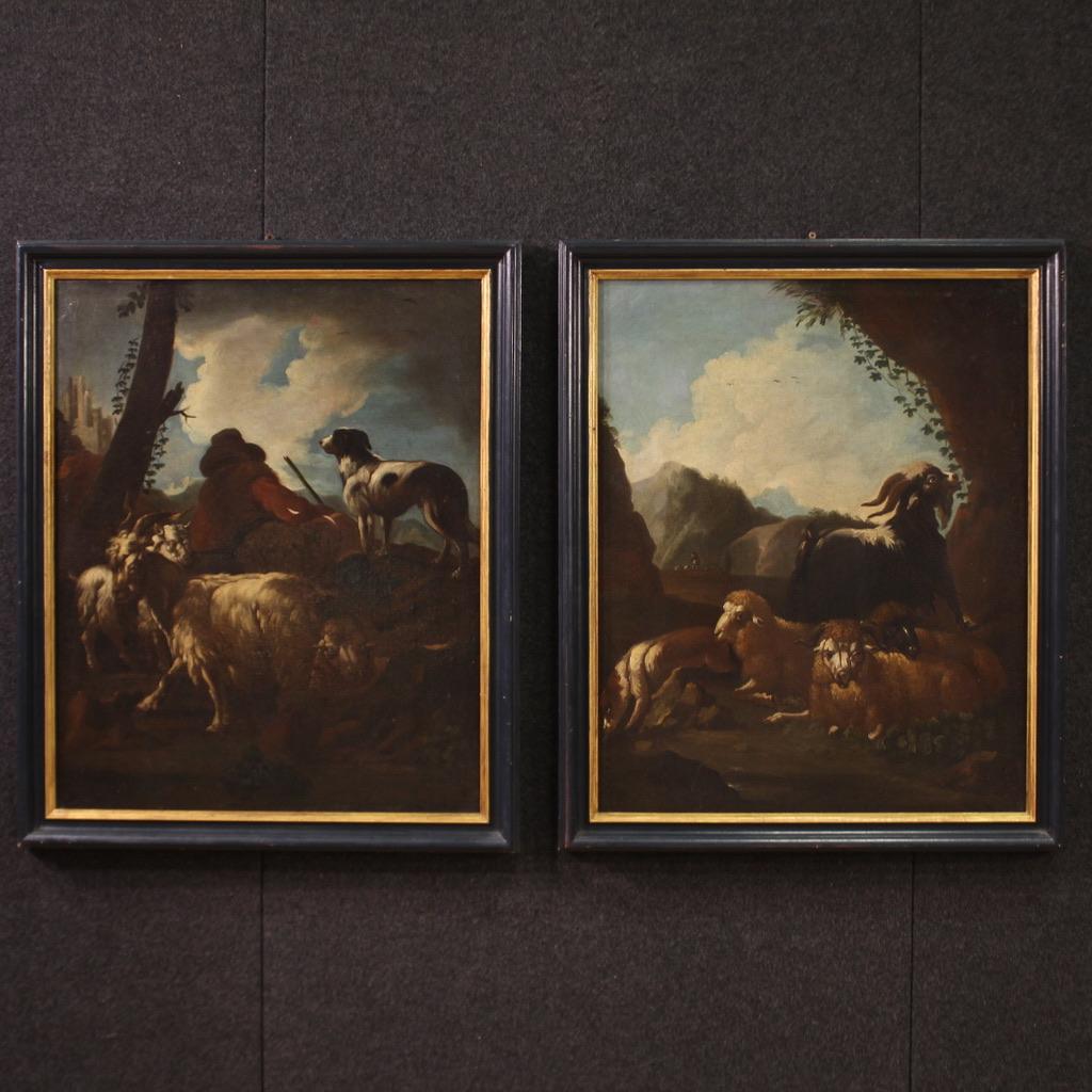 pintura al óleo sobre lienzo del siglo XVII Paisaje bucólico con animales, 1680 en venta 1