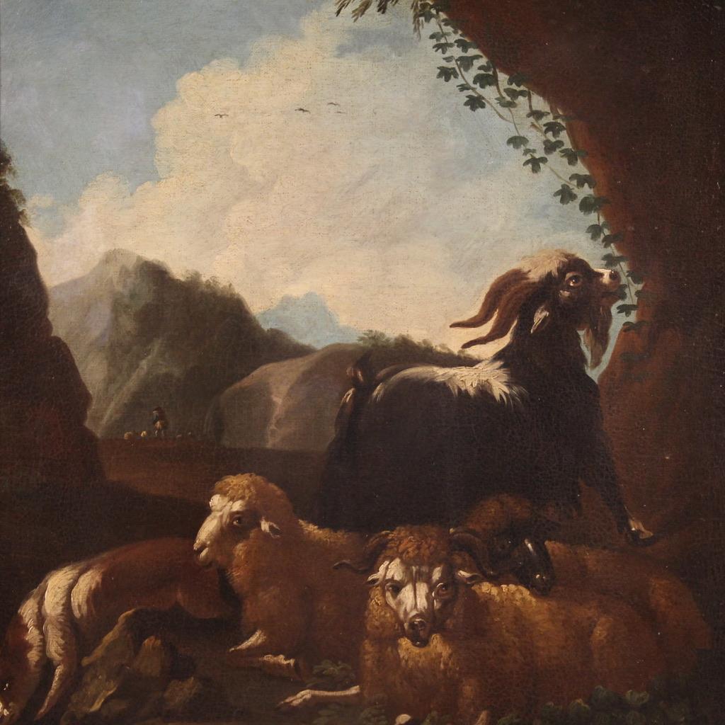 pintura al óleo sobre lienzo del siglo XVII Paisaje bucólico con animales, 1680 en venta 3