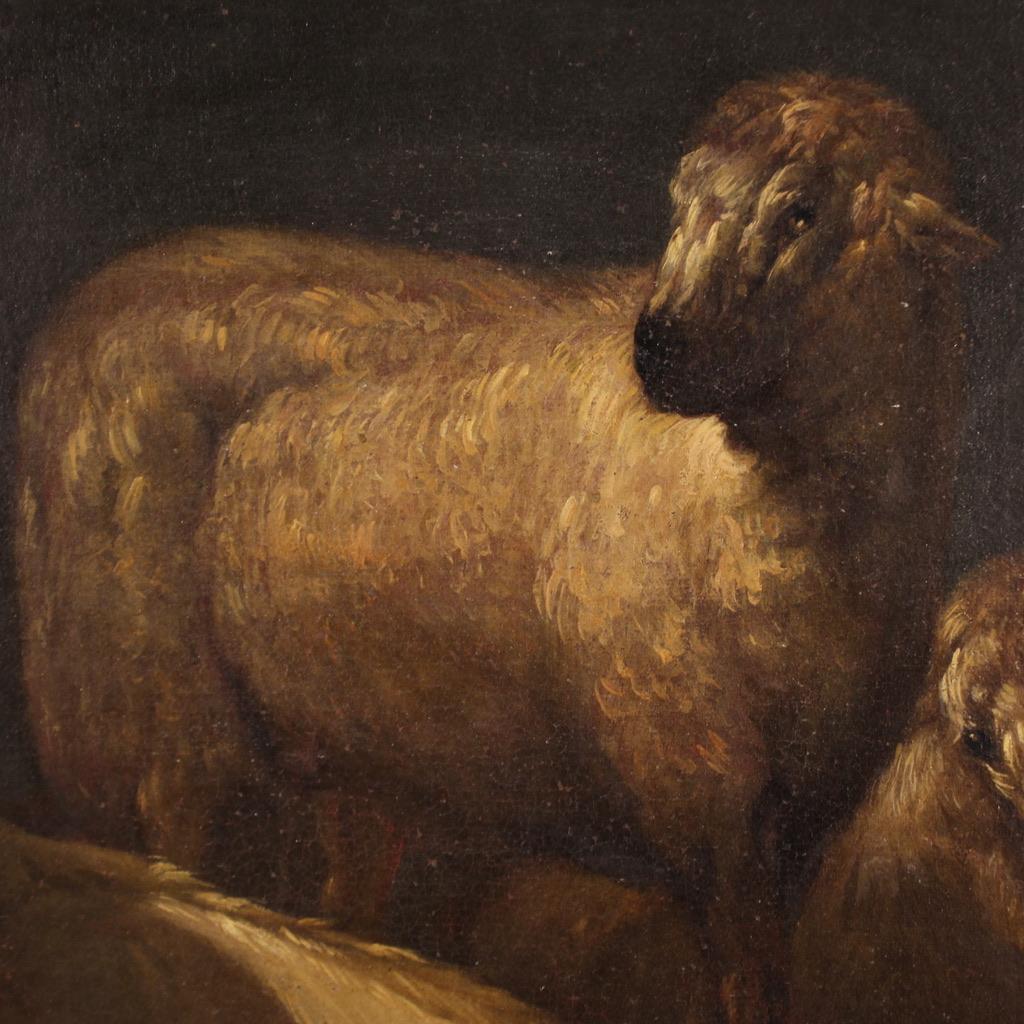 17th Century Oil on Canvas Italian Antique Painting Landscape with Goats, 1680 For Sale 8