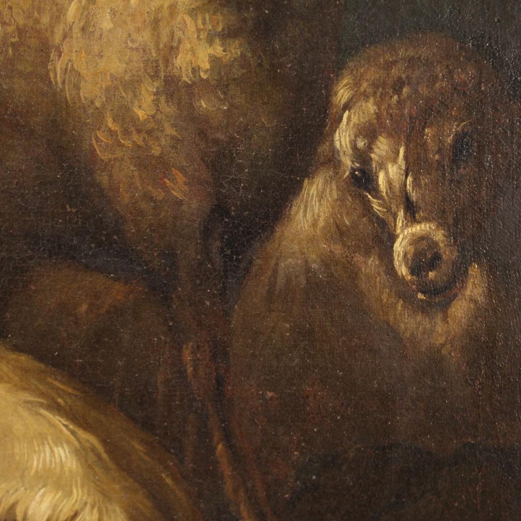 17th Century Oil on Canvas Italian Antique Painting Landscape with Goats, 1680 For Sale 9