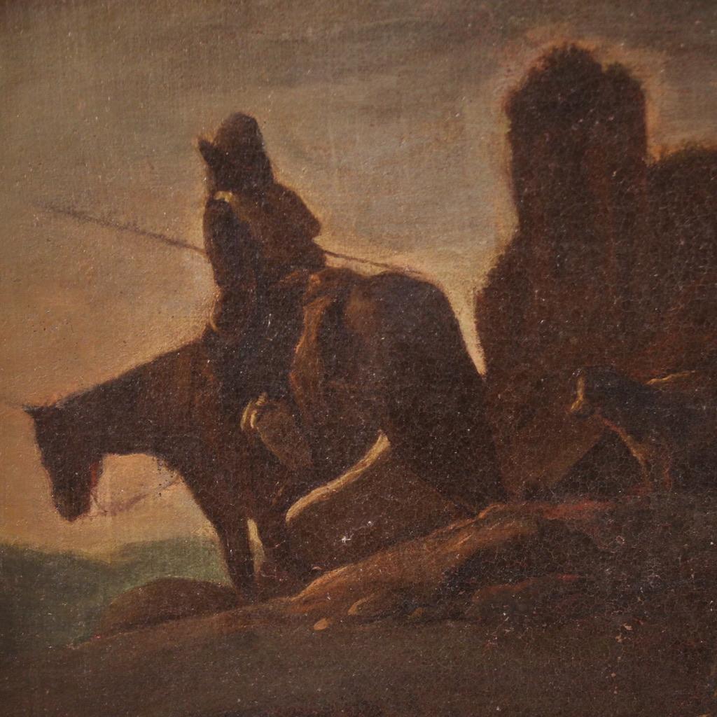 17th Century Oil on Canvas Italian Antique Painting Landscape with Goats, 1680 For Sale 12