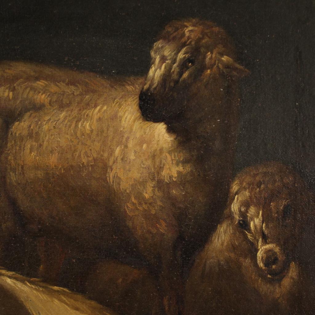 17th Century Oil on Canvas Italian Antique Painting Landscape with Goats, 1680 For Sale 4