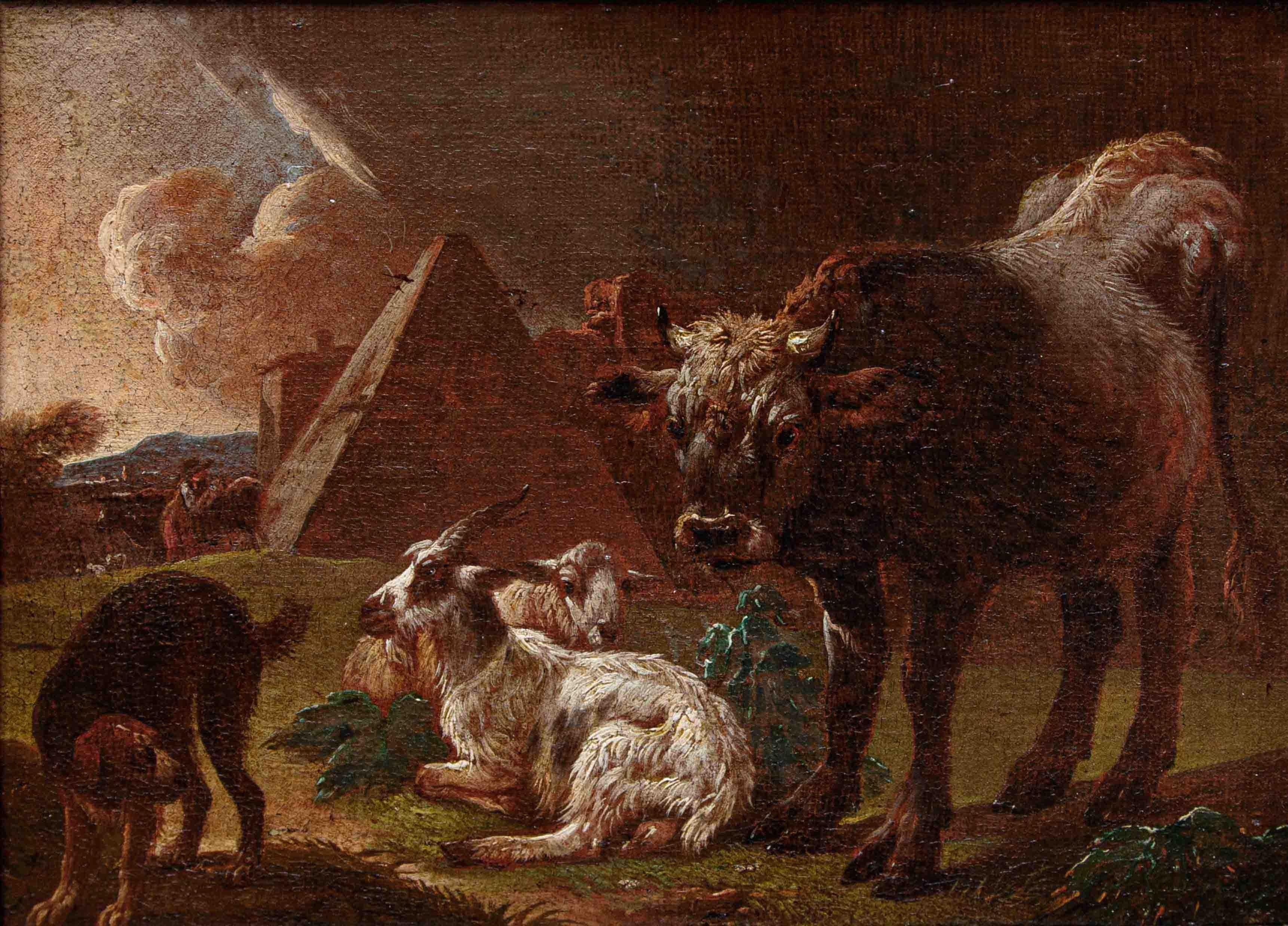 Di Philipp Peter Roos, Campagna romana con armenti in vendita 9