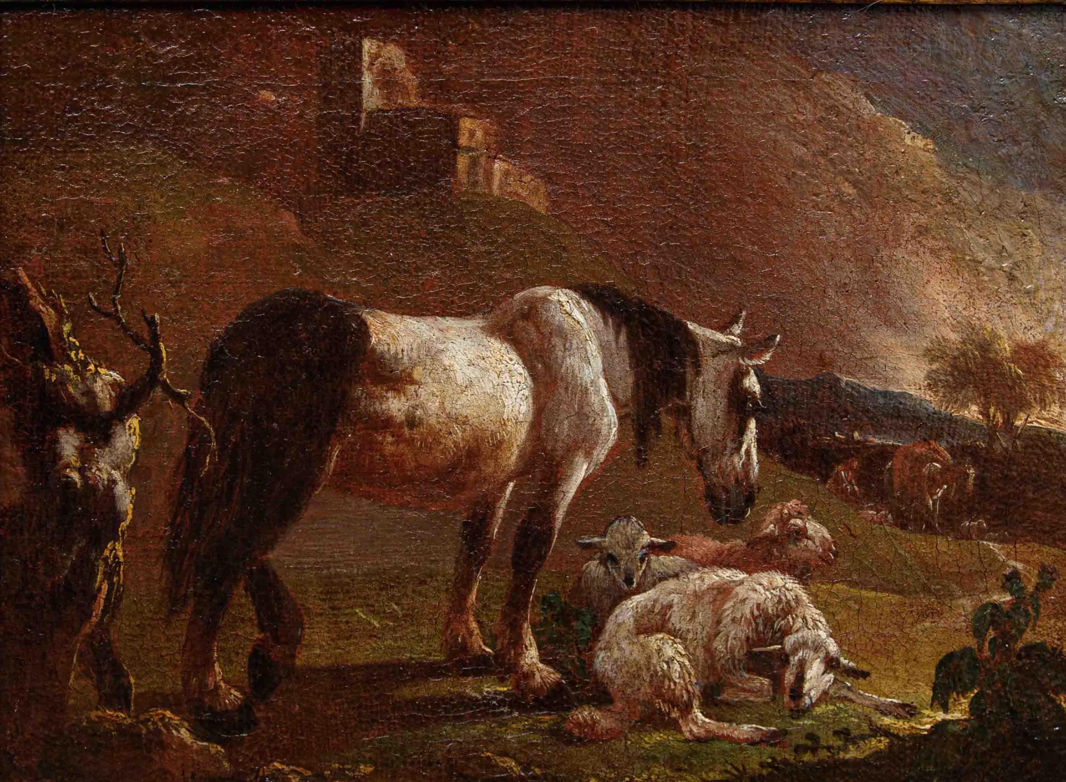 Di Philipp Peter Roos, Campagna romana con armenti in vendita 10
