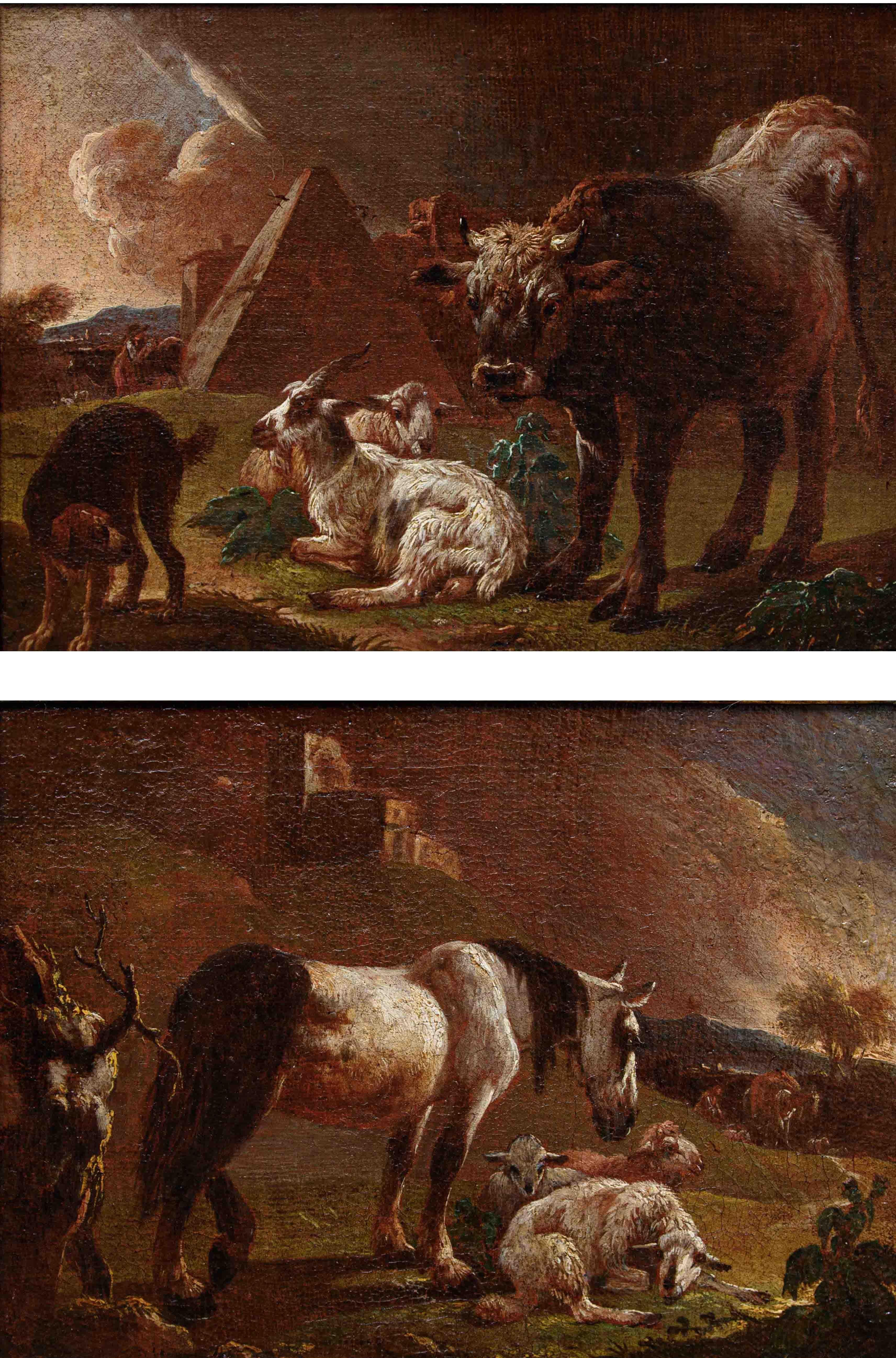 Di Philipp Peter Roos, Campagna romana con armenti in vendita 11