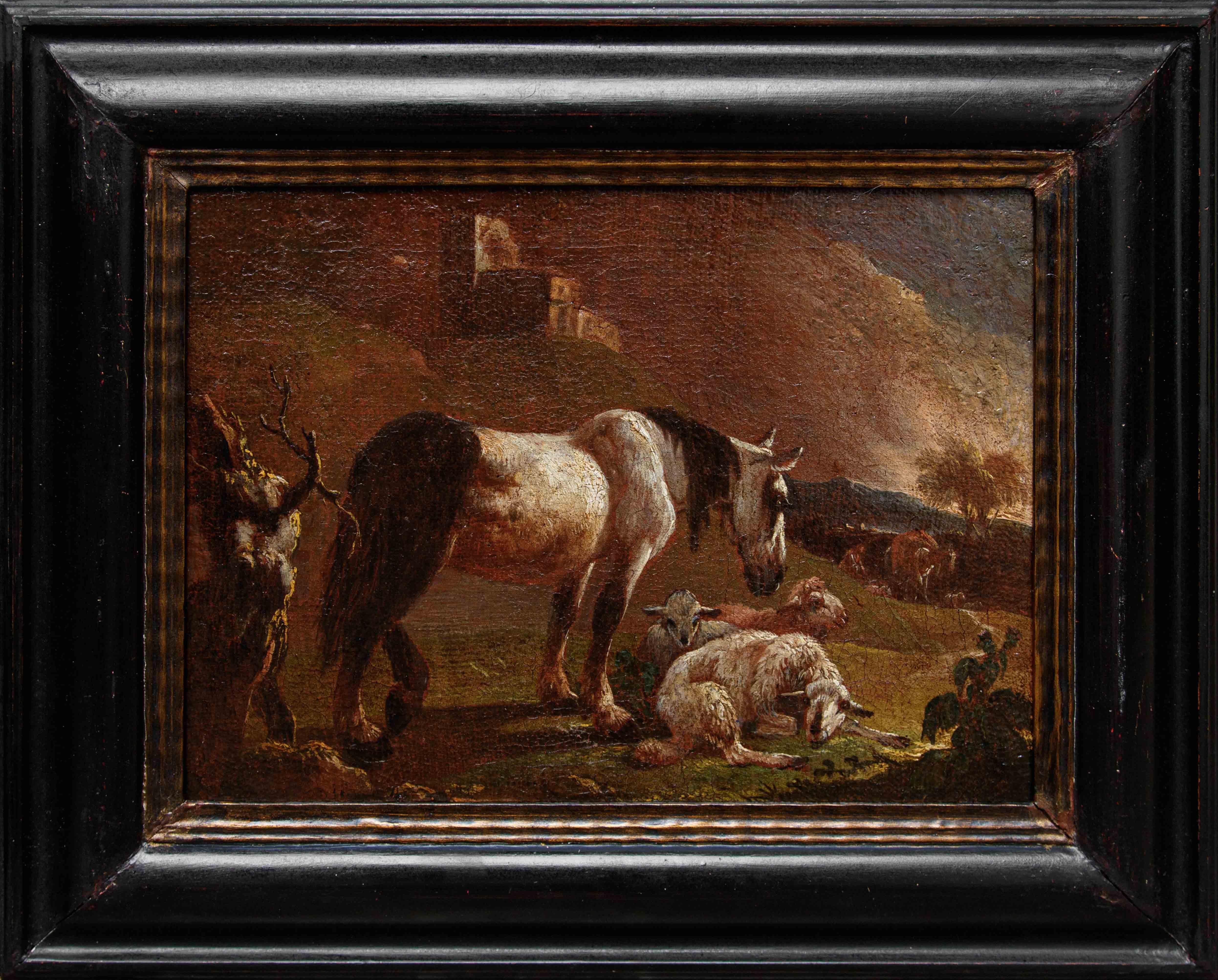 Di Philipp Peter Roos, Campagna romana con armenti in vendita 1