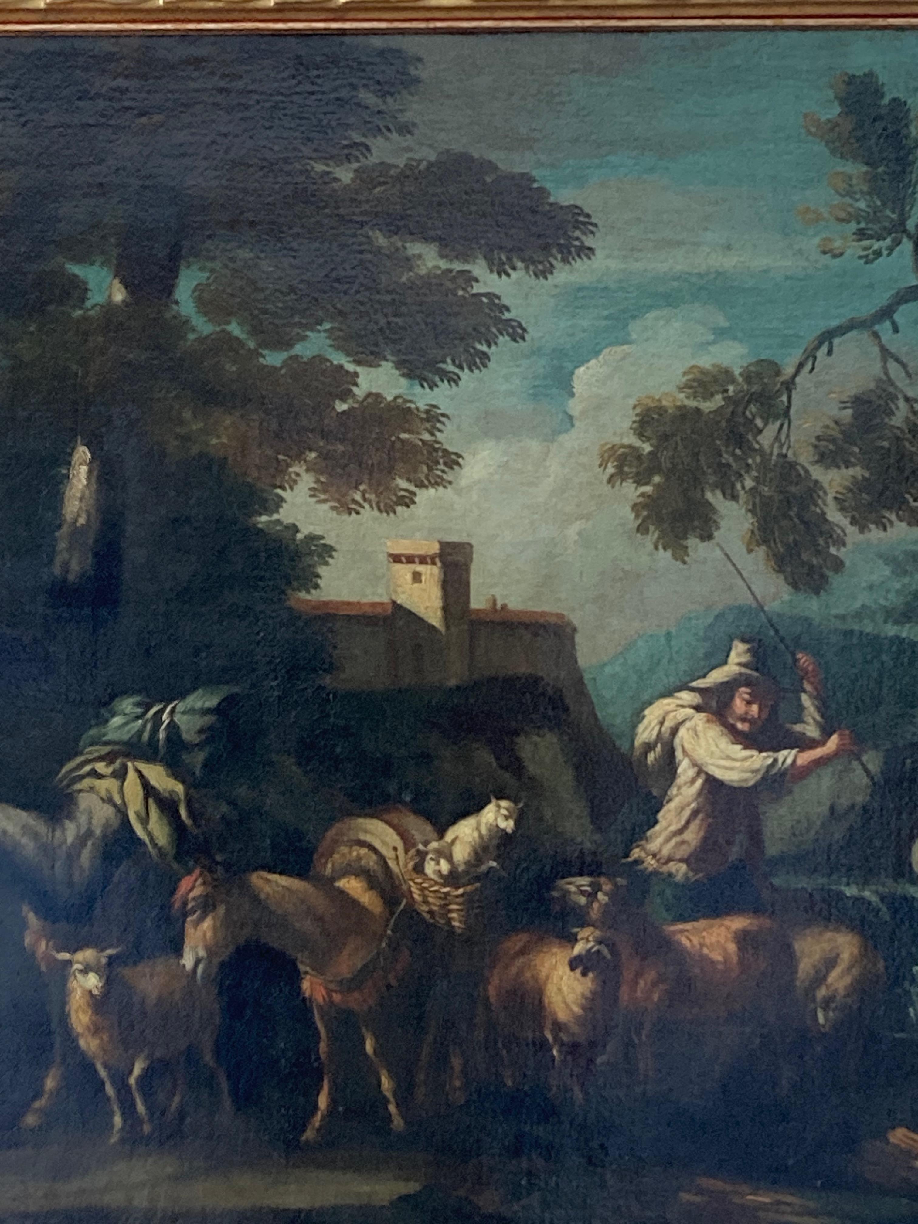 Old Master Follower of Philipp Peter Roos, mid 18th century Italianate landscape 6