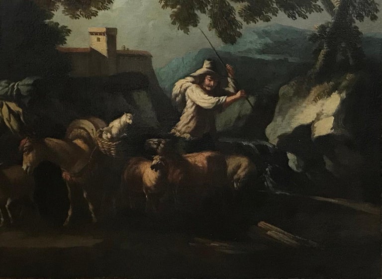 Old Master Follower of Philipp Peter Roos, mid 18th century Italianate landscape - Old Masters Painting by Philipp Peter Roos (Rosa di Tivoli)