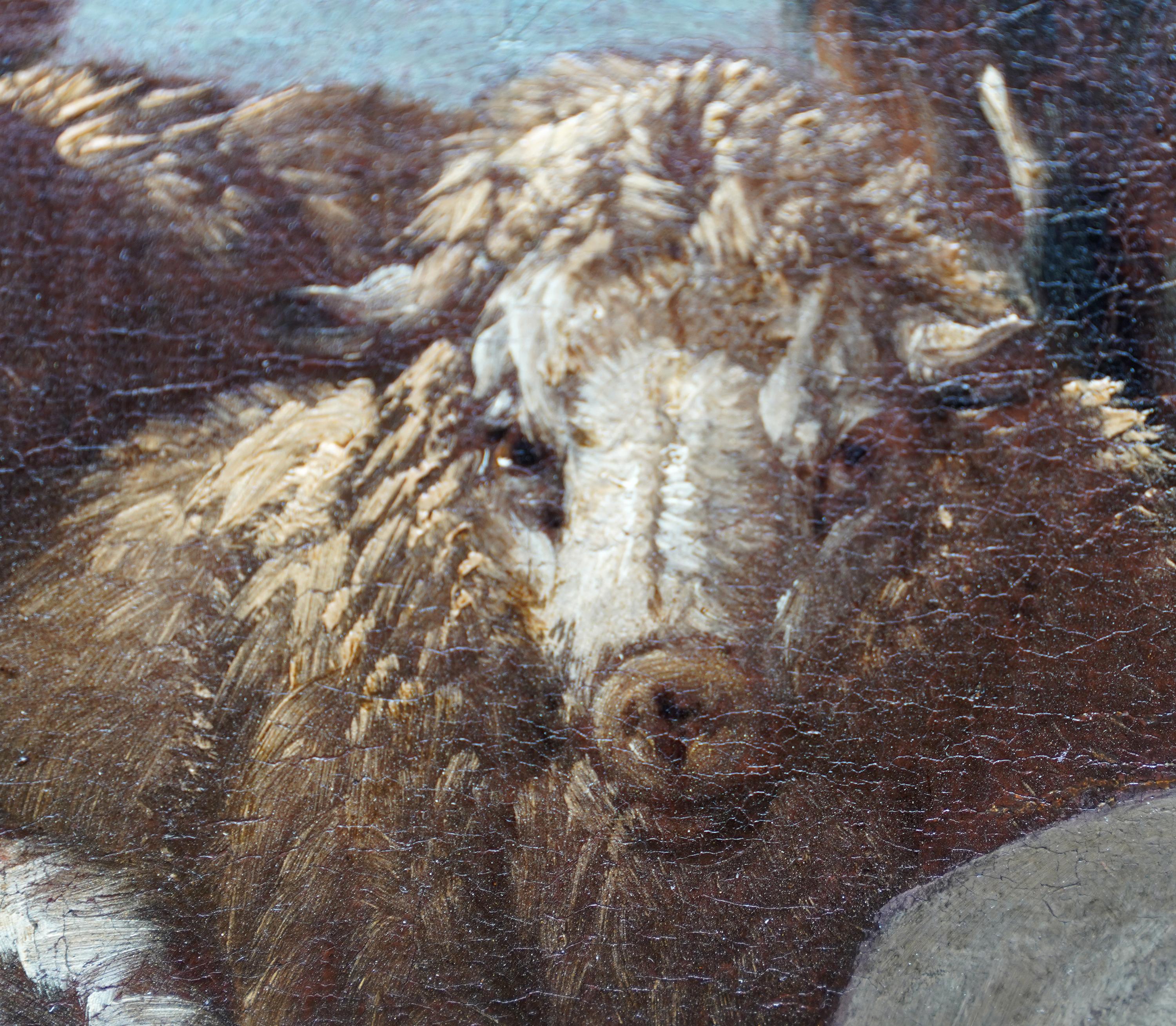 Pastoral Scene with Shepherd and Animals - Old Master c 1700 art oil painting For Sale 1